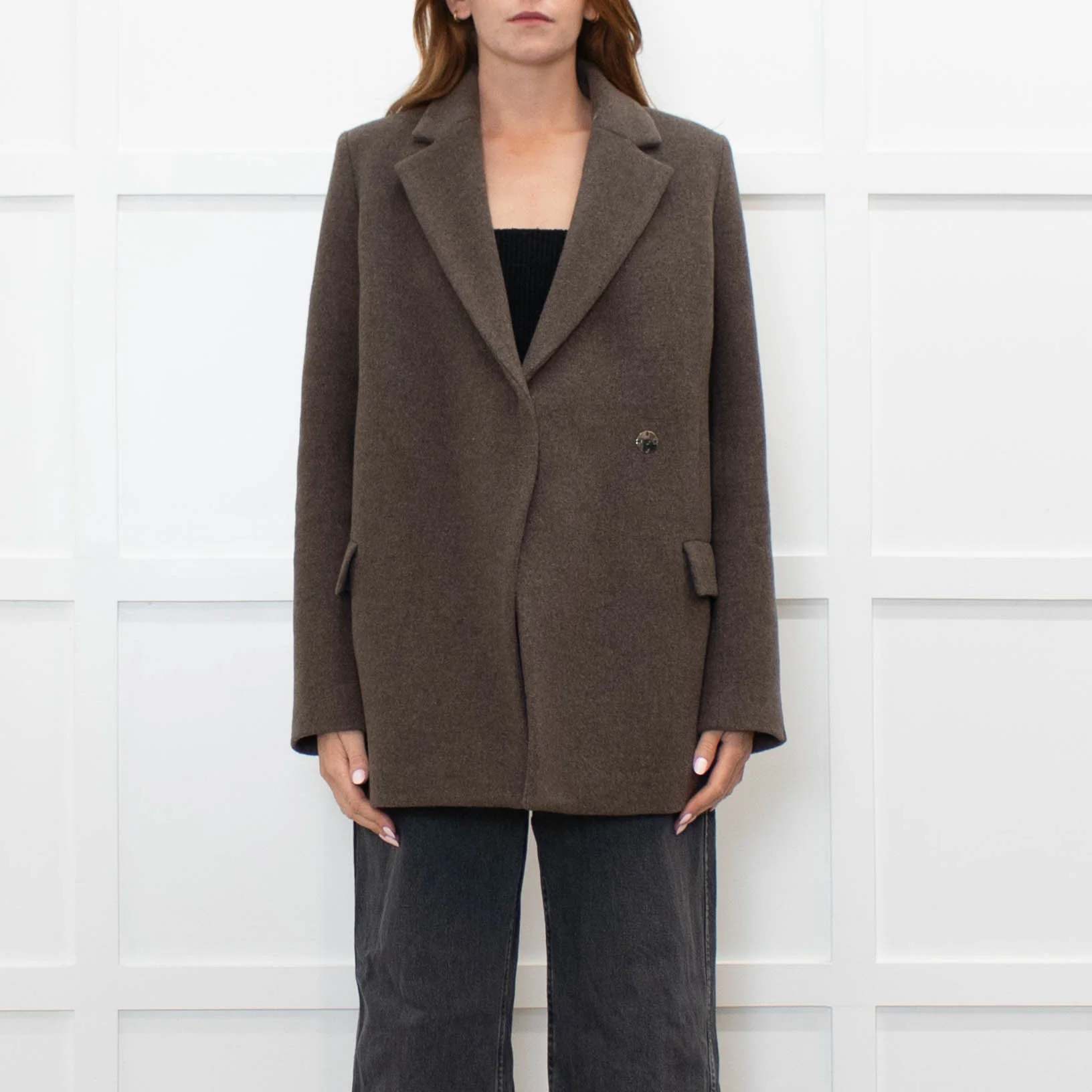 Samsoe & Samsoe Brown Recycled Wool Straight Fit Jacket - Image 2