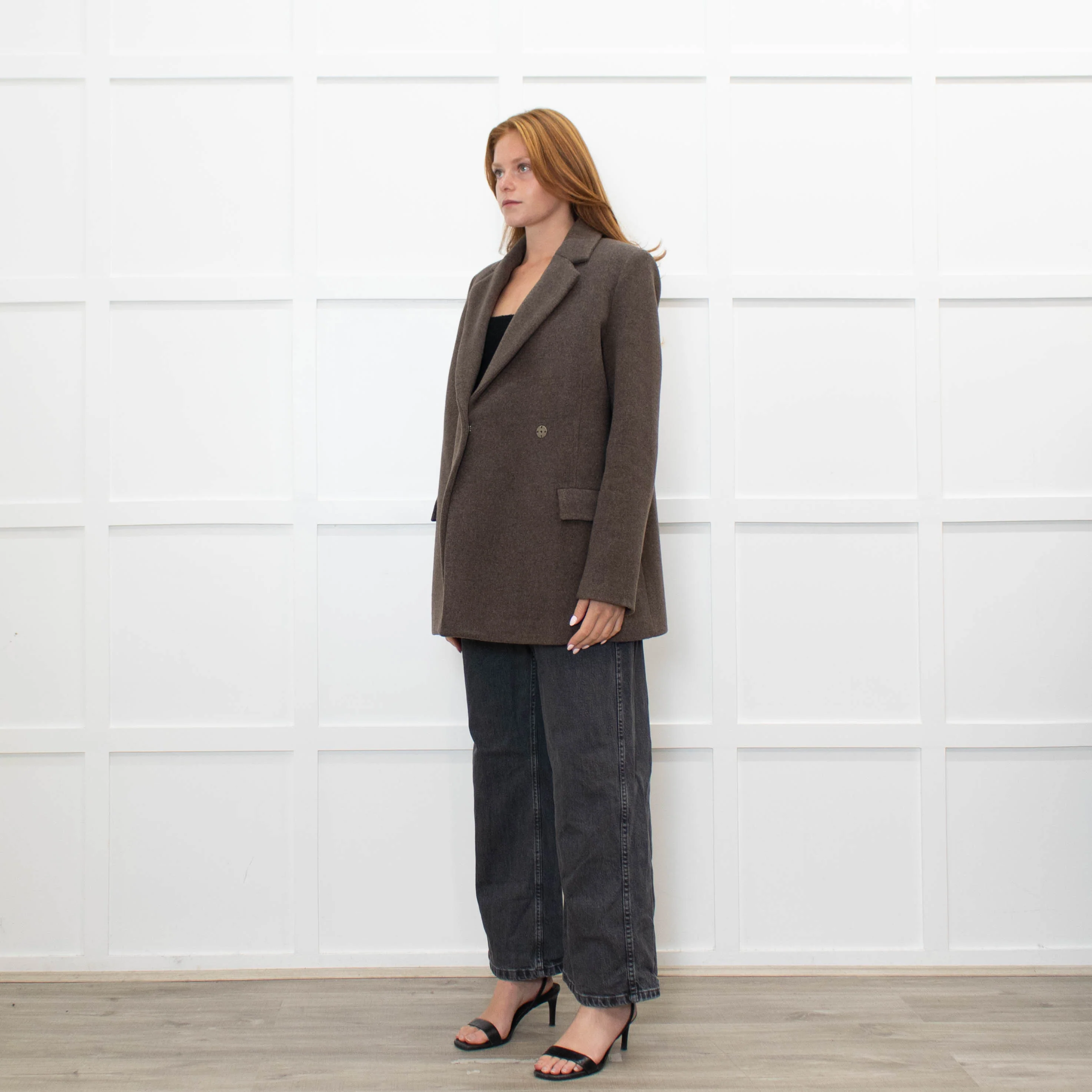 Samsoe & Samsoe Brown Recycled Wool Straight Fit Jacket - Image 3