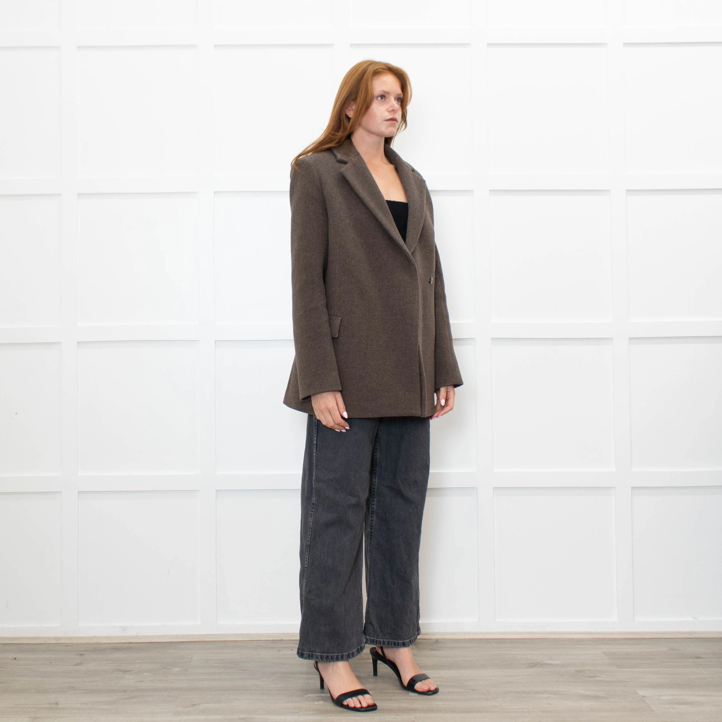 Samsoe & Samsoe Brown Recycled Wool Straight Fit Jacket - Image 7