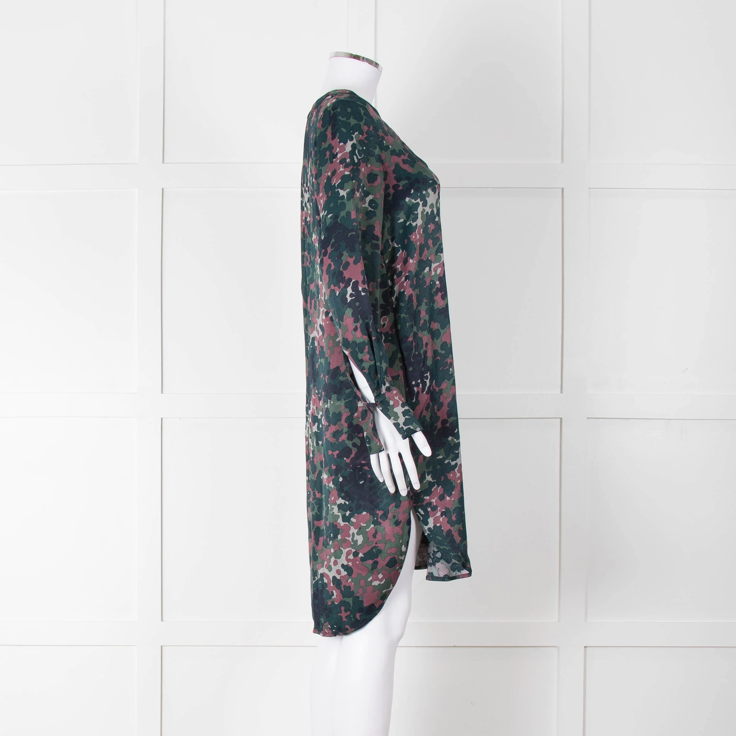 Samsoe Samsoe Green Purple Camouflage Sleeved V Neck Dress - Image 3