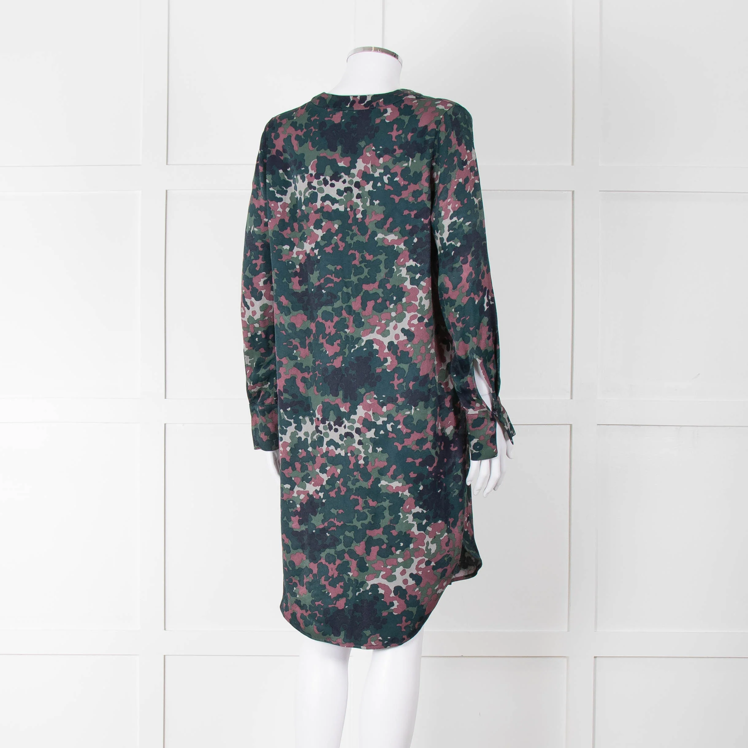 Samsoe Samsoe Green Purple Camouflage Sleeved V Neck Dress - Image 4