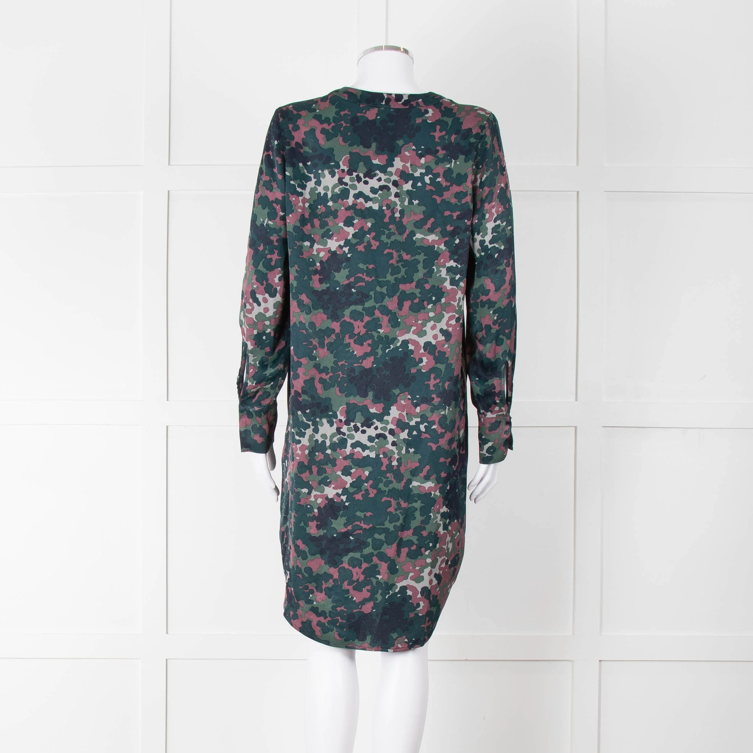 Samsoe Samsoe Green Purple Camouflage Sleeved V Neck Dress - Image 5