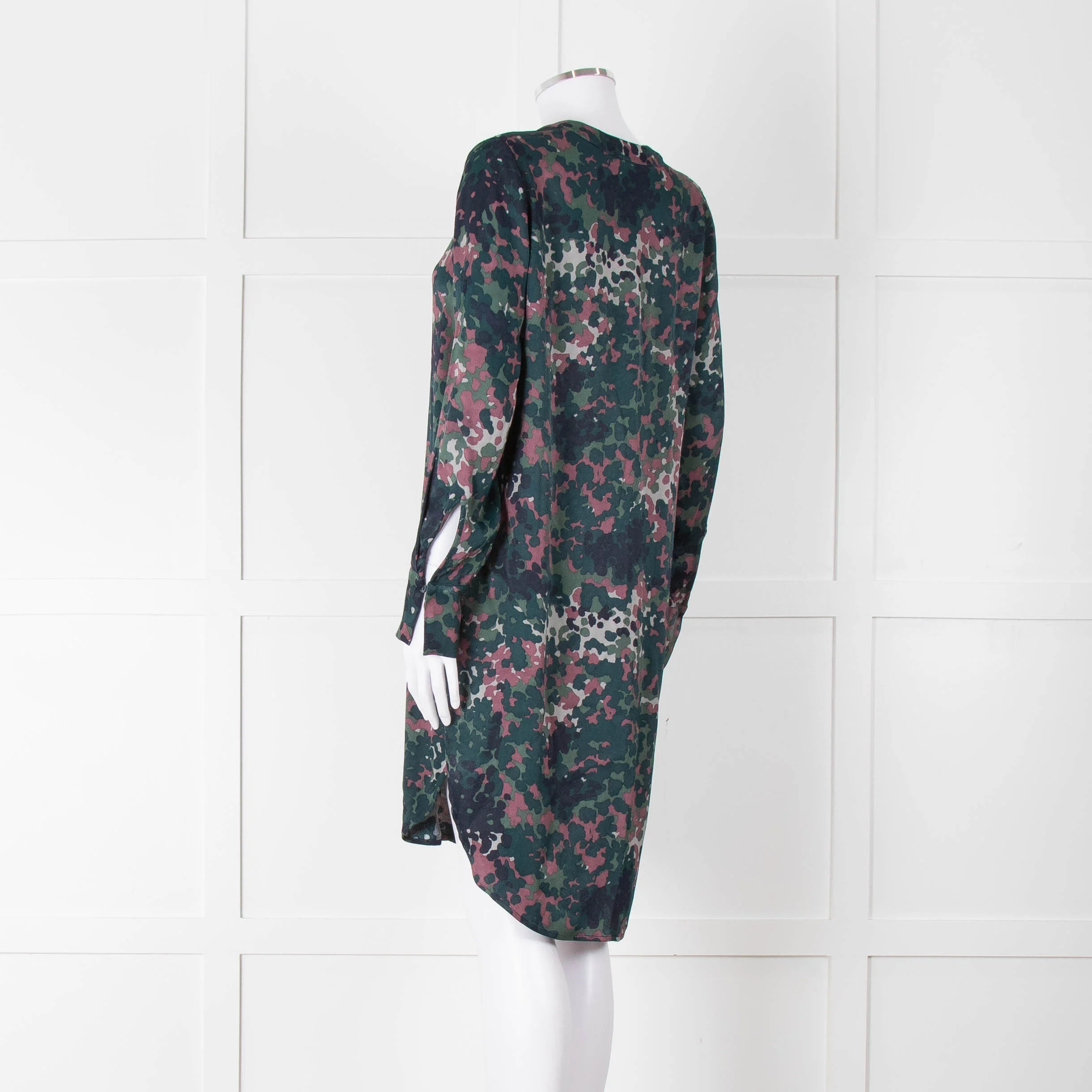Samsoe Samsoe Green Purple Camouflage Sleeved V Neck Dress - Image 6