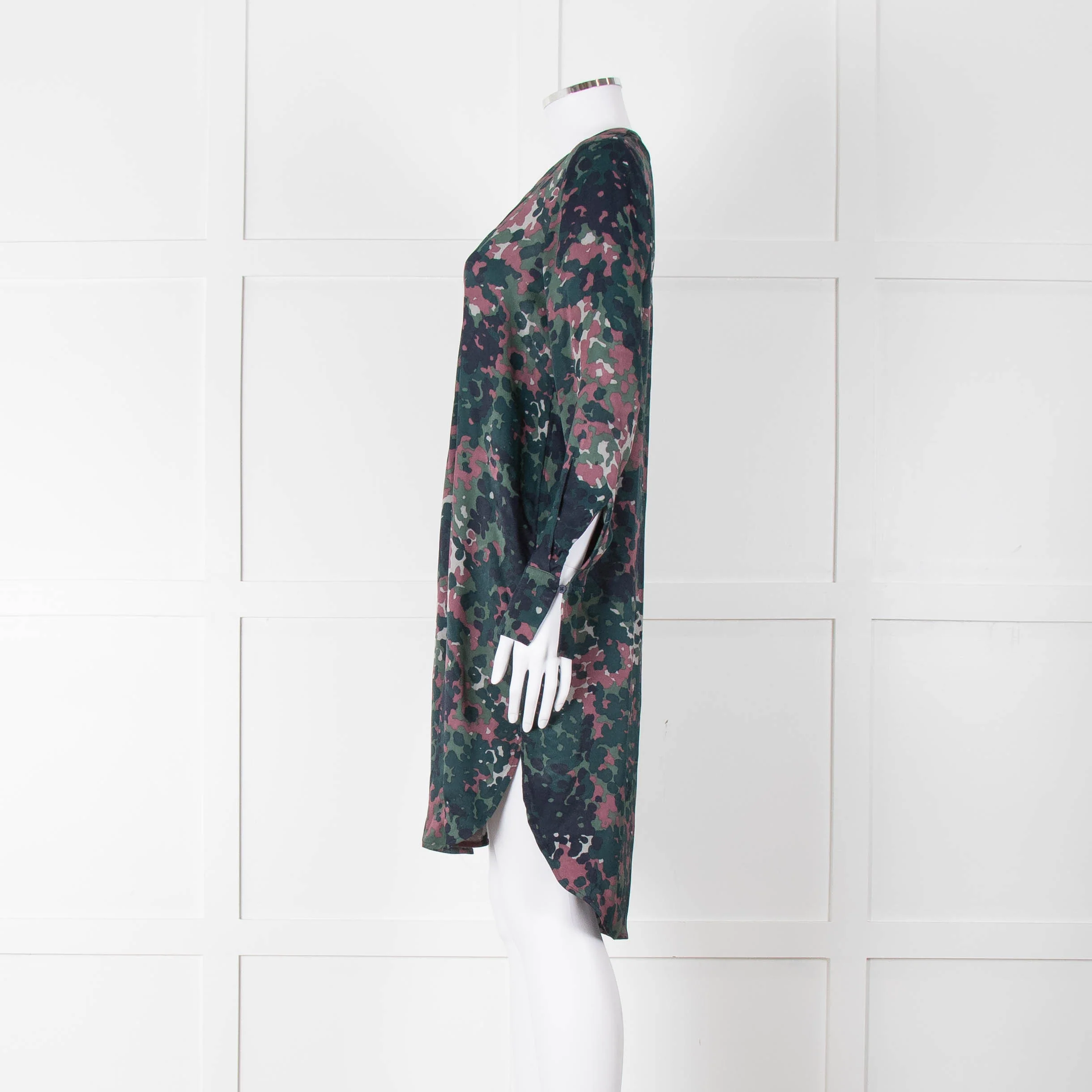 Samsoe Samsoe Green Purple Camouflage Sleeved V Neck Dress - Image 7