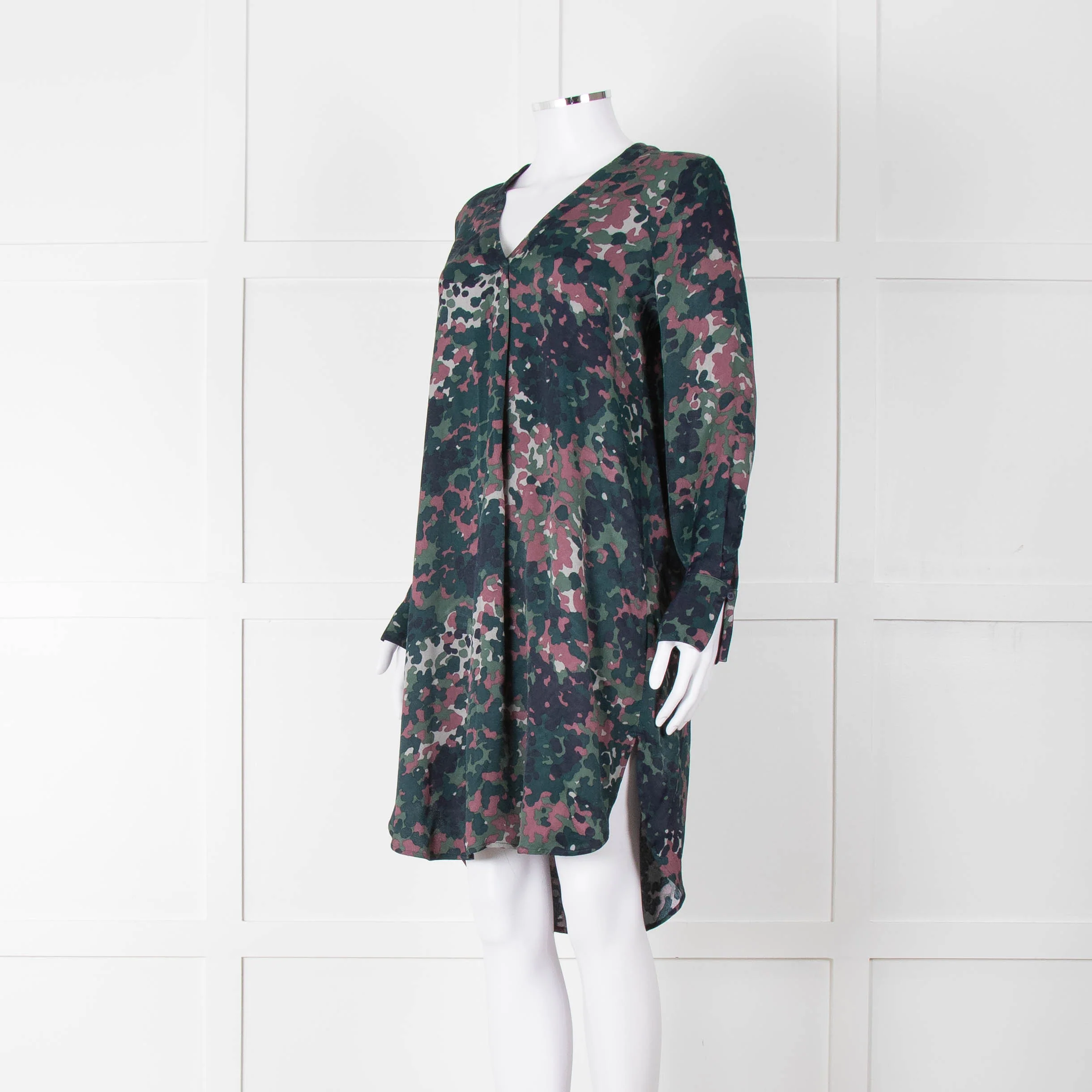 Samsoe Samsoe Green Purple Camouflage Sleeved V Neck Dress - Image 8
