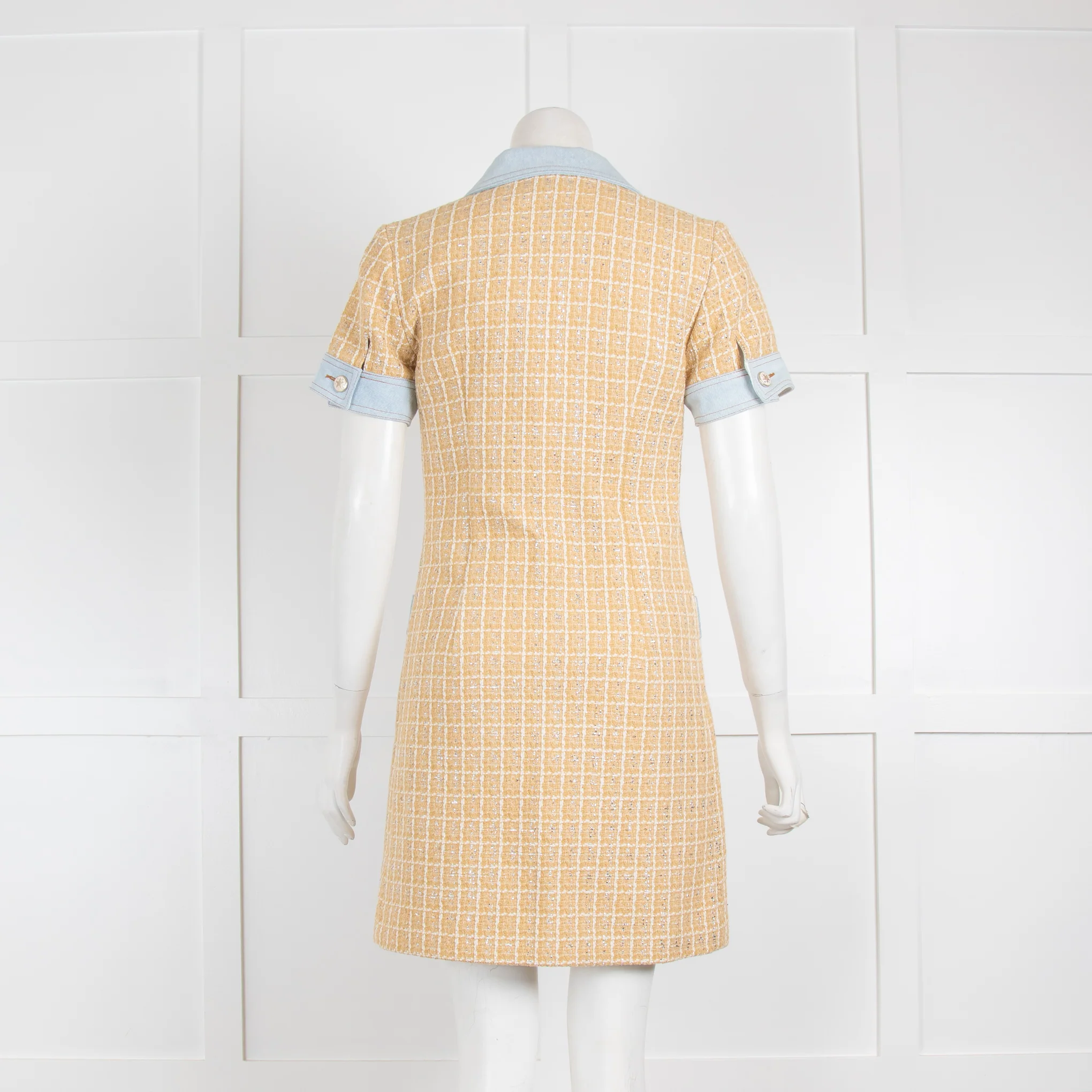 Sandro Beige Tweed Mini Dress with Denim Collar - Image 3