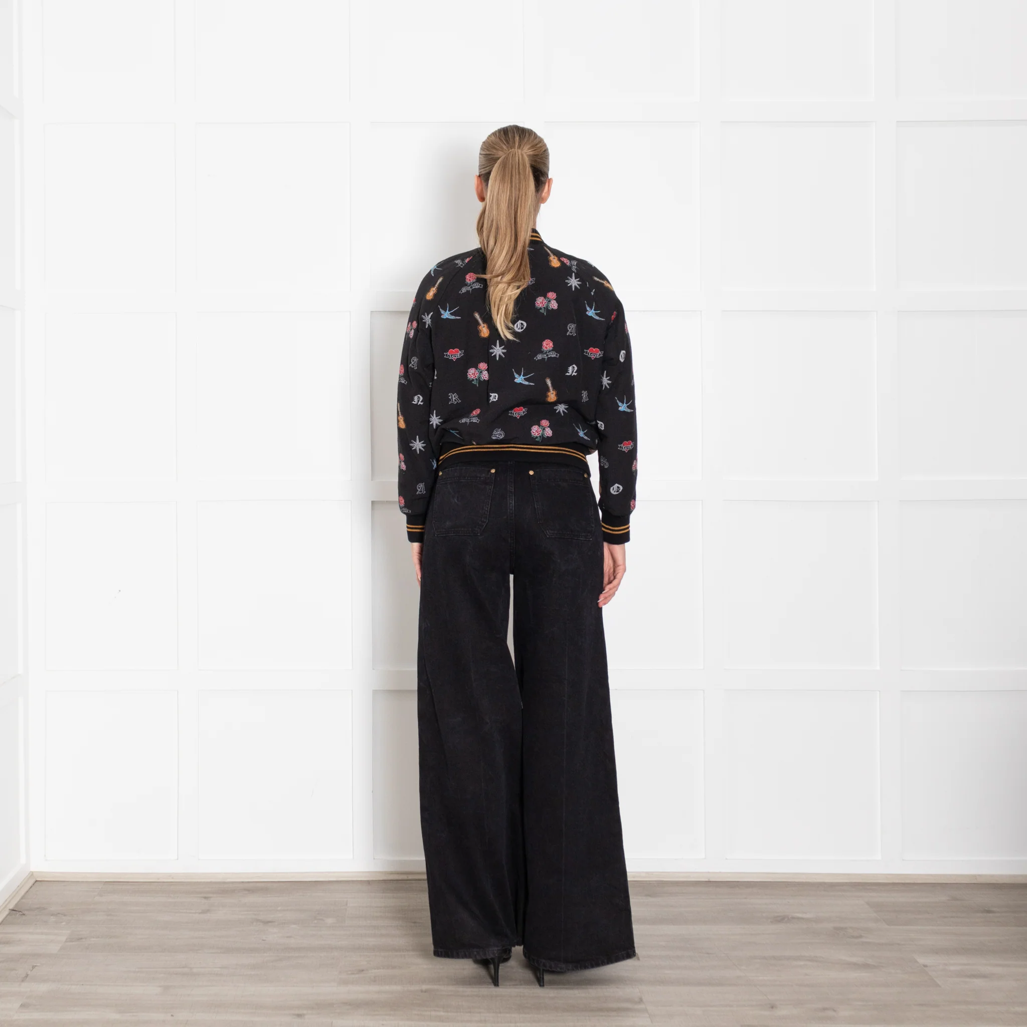 Sandro Black Cotton Bomber Jacket With Embroidered Embellishment - Image 5