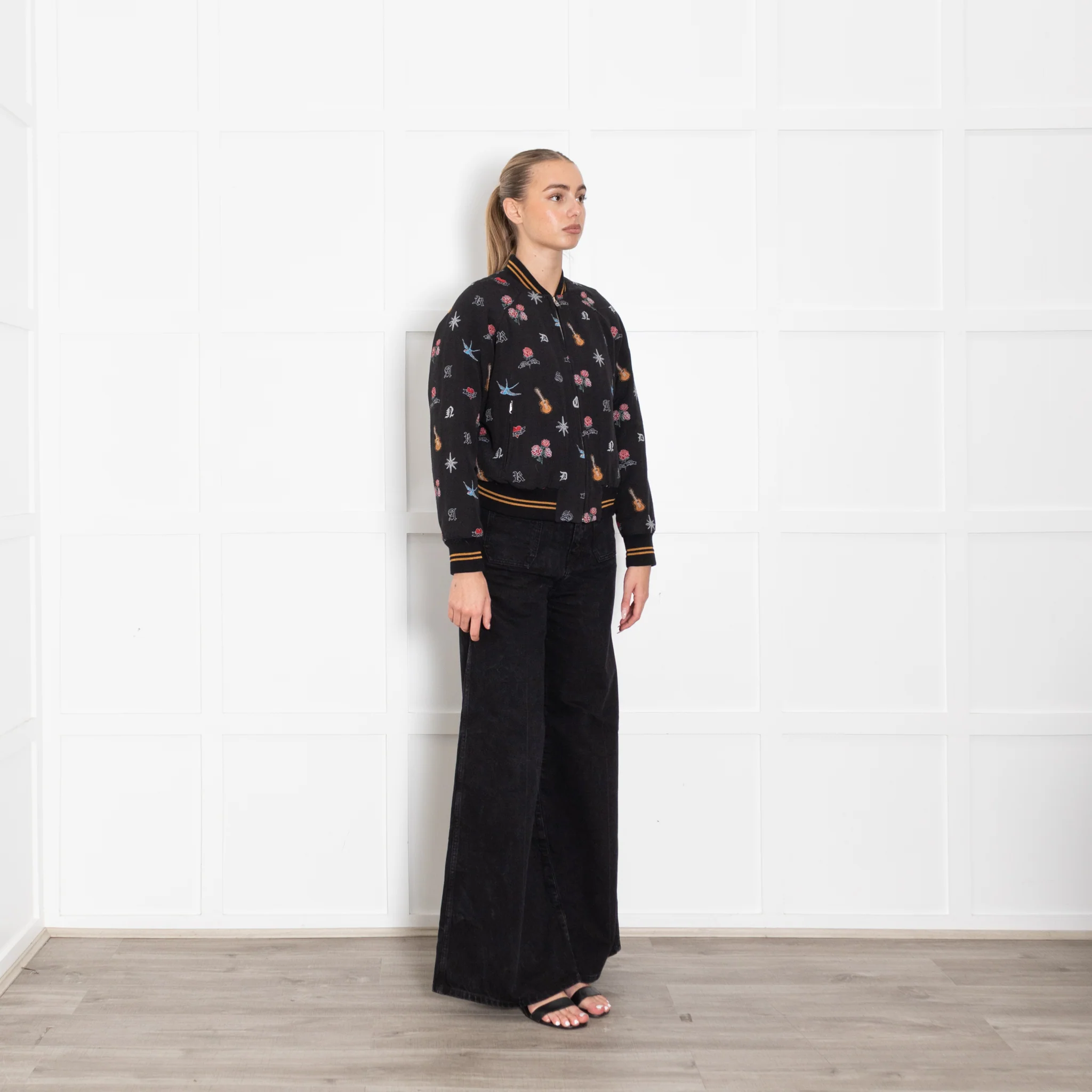 Sandro Black Cotton Bomber Jacket With Embroidered Embellishment - Image 7
