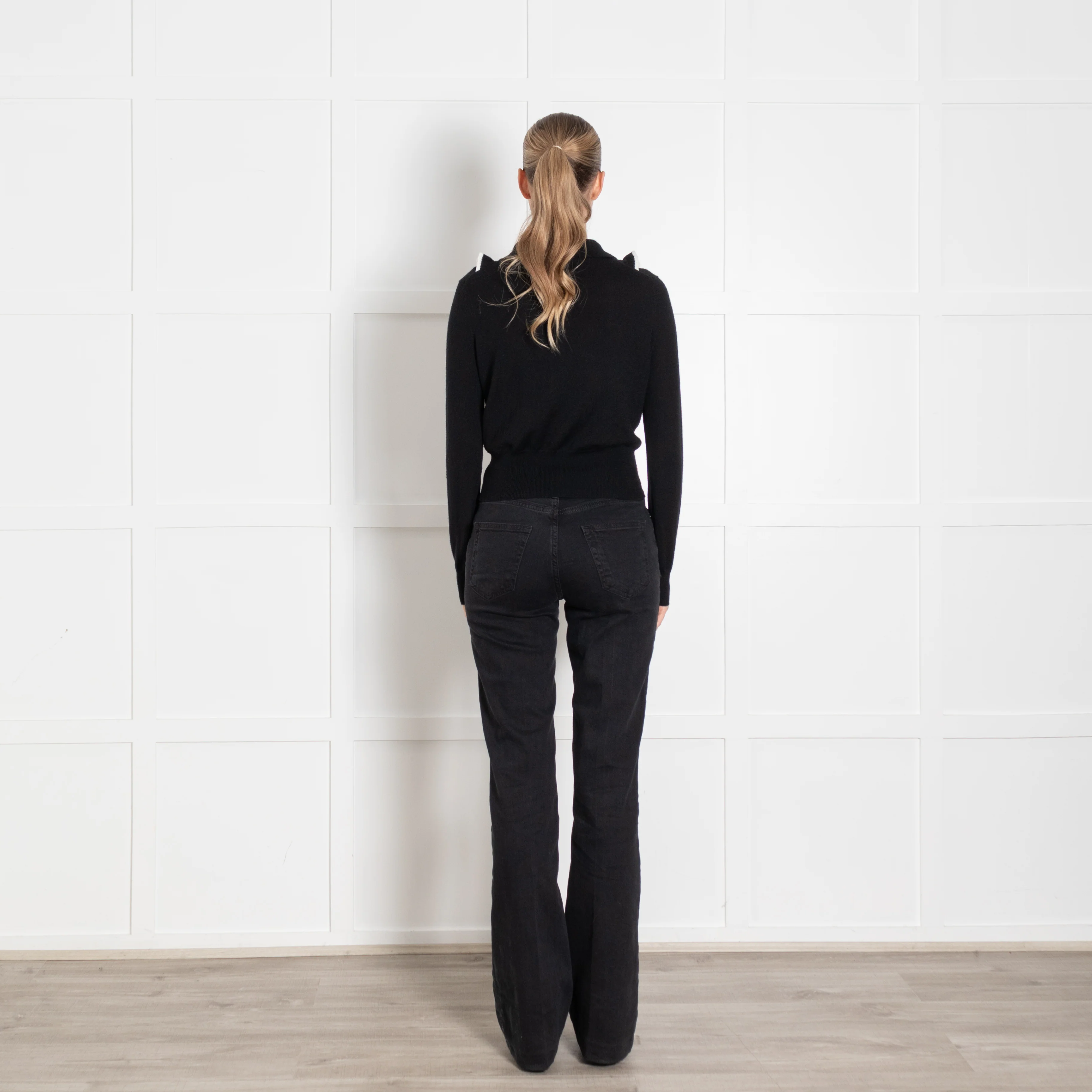 Sandro Black Cream Frill Collar Zip Cardigan - Image 5