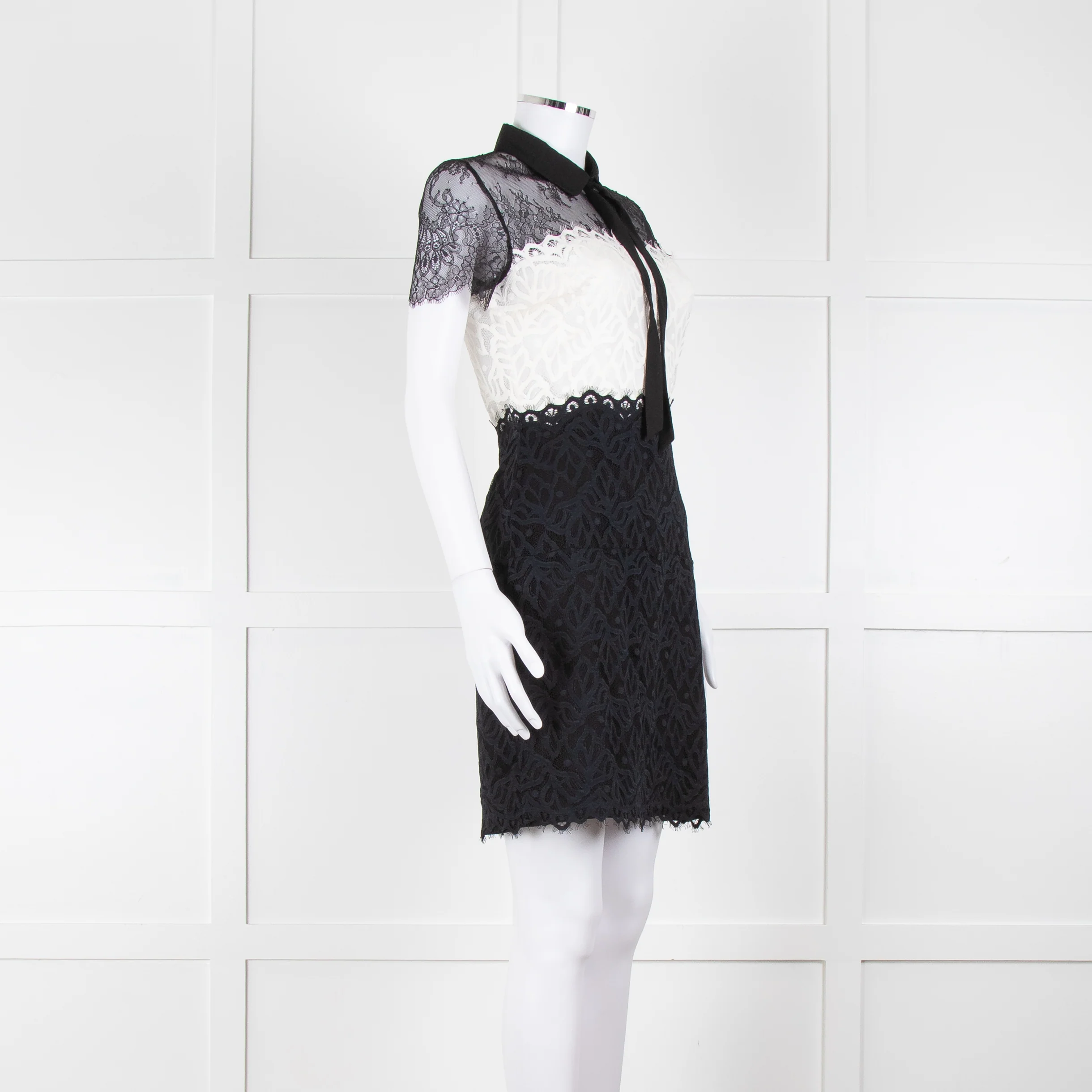 Sandro Black Cream Lace Short Sleeve Dress - Image 2