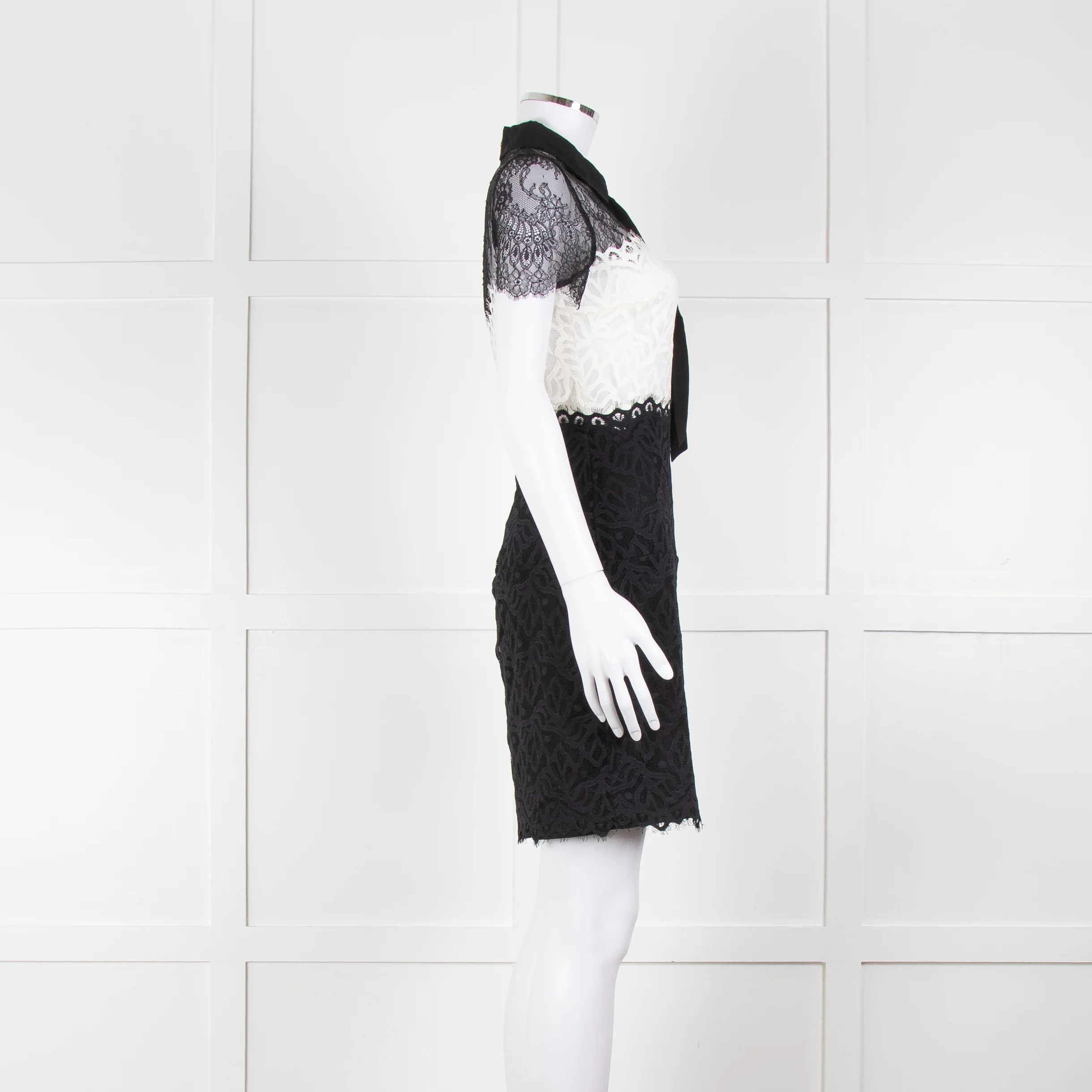 Sandro Black Cream Lace Short Sleeve Dress - Image 3