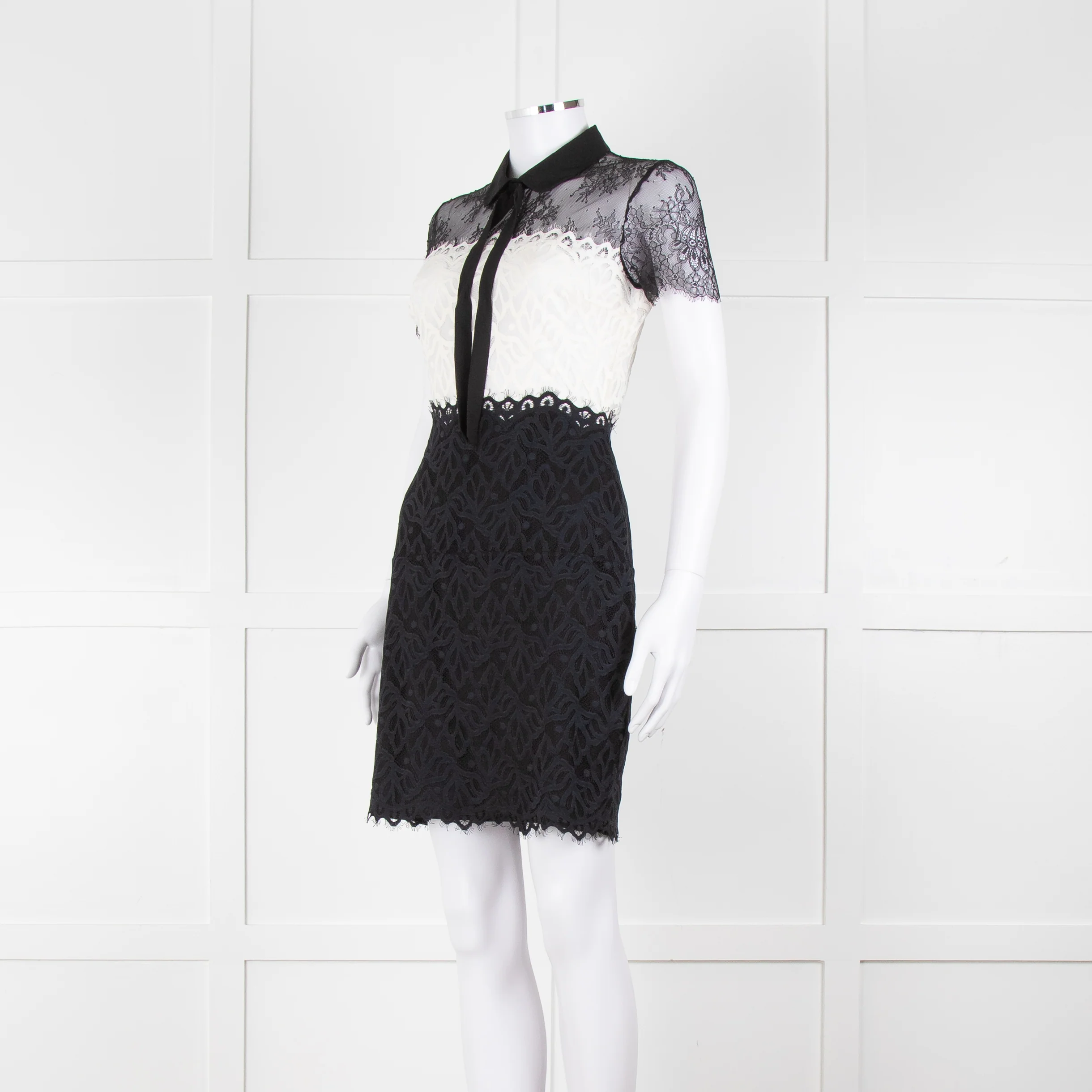 Sandro Black Cream Lace Short Sleeve Dress - Image 8