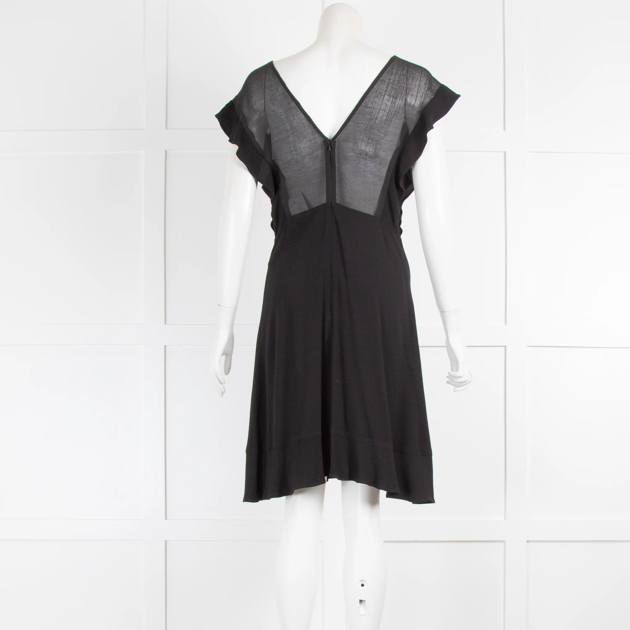 Sandro Black Fluted Mini Dress with V Neck - Image 3