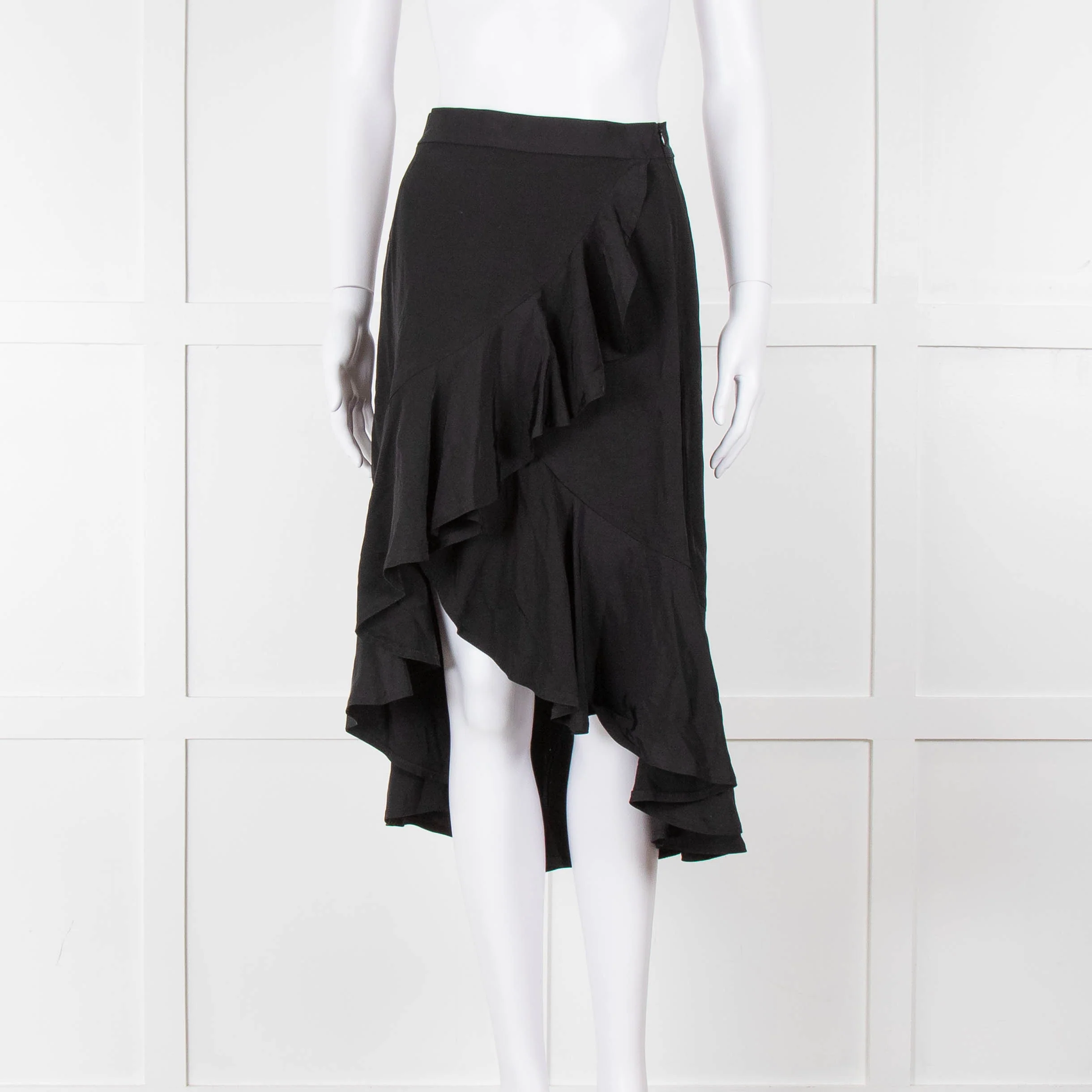 Sandro Black Frill Detail Midi Skirt