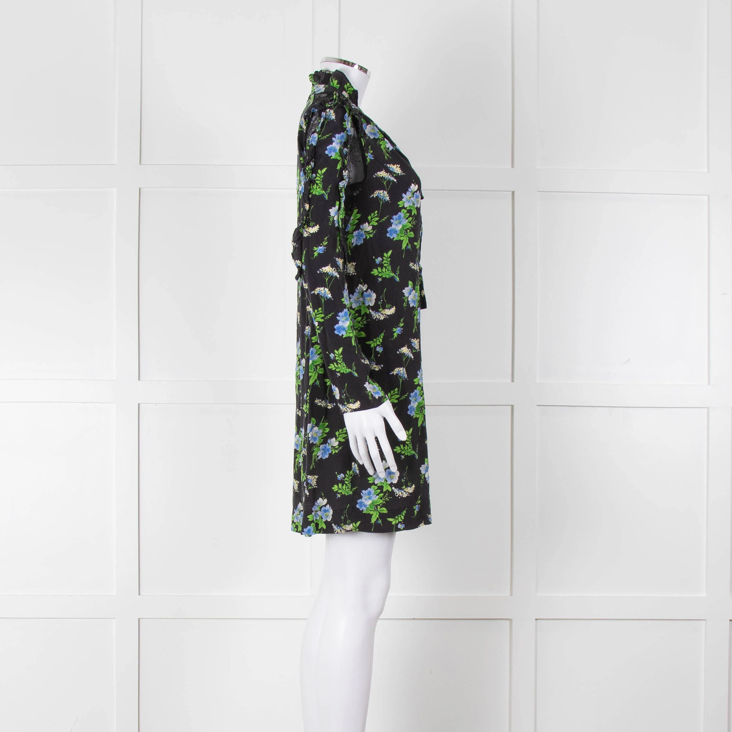 Sandro Black Green Blue Floral Lace Sleeves Mini Tunic - Image 3