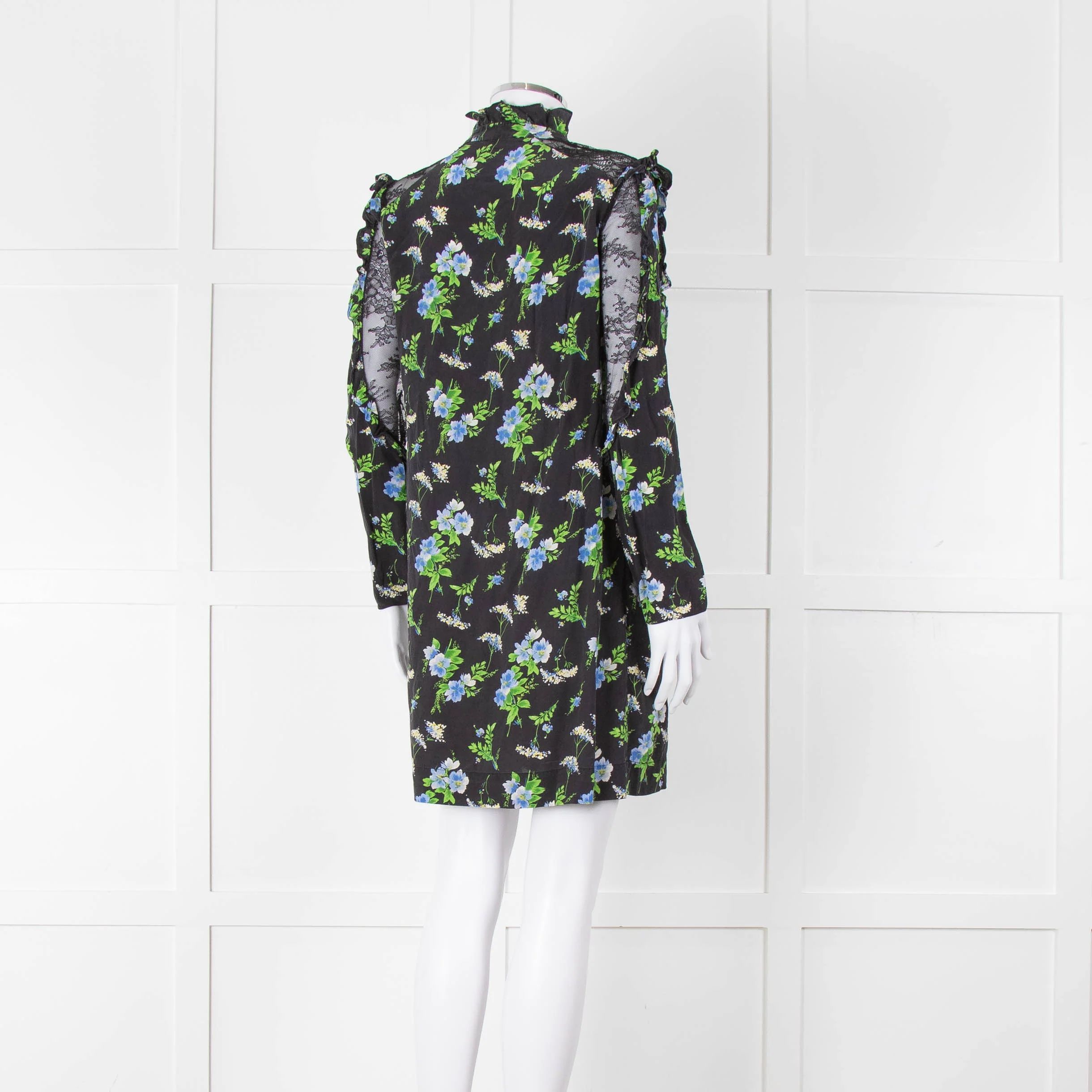 Sandro Black Green Blue Floral Lace Sleeves Mini Tunic - Image 4
