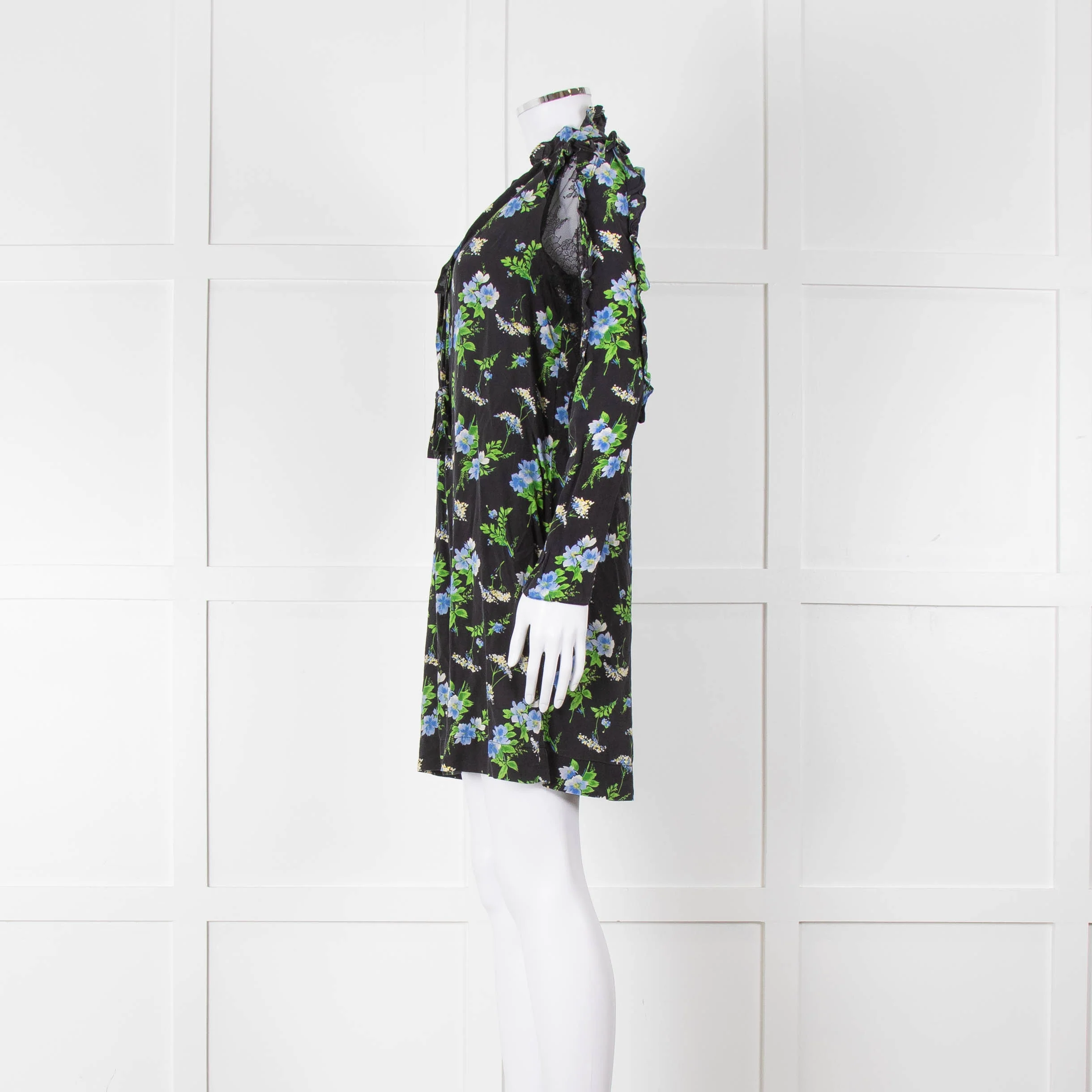 Sandro Black Green Blue Floral Lace Sleeves Mini Tunic - Image 7