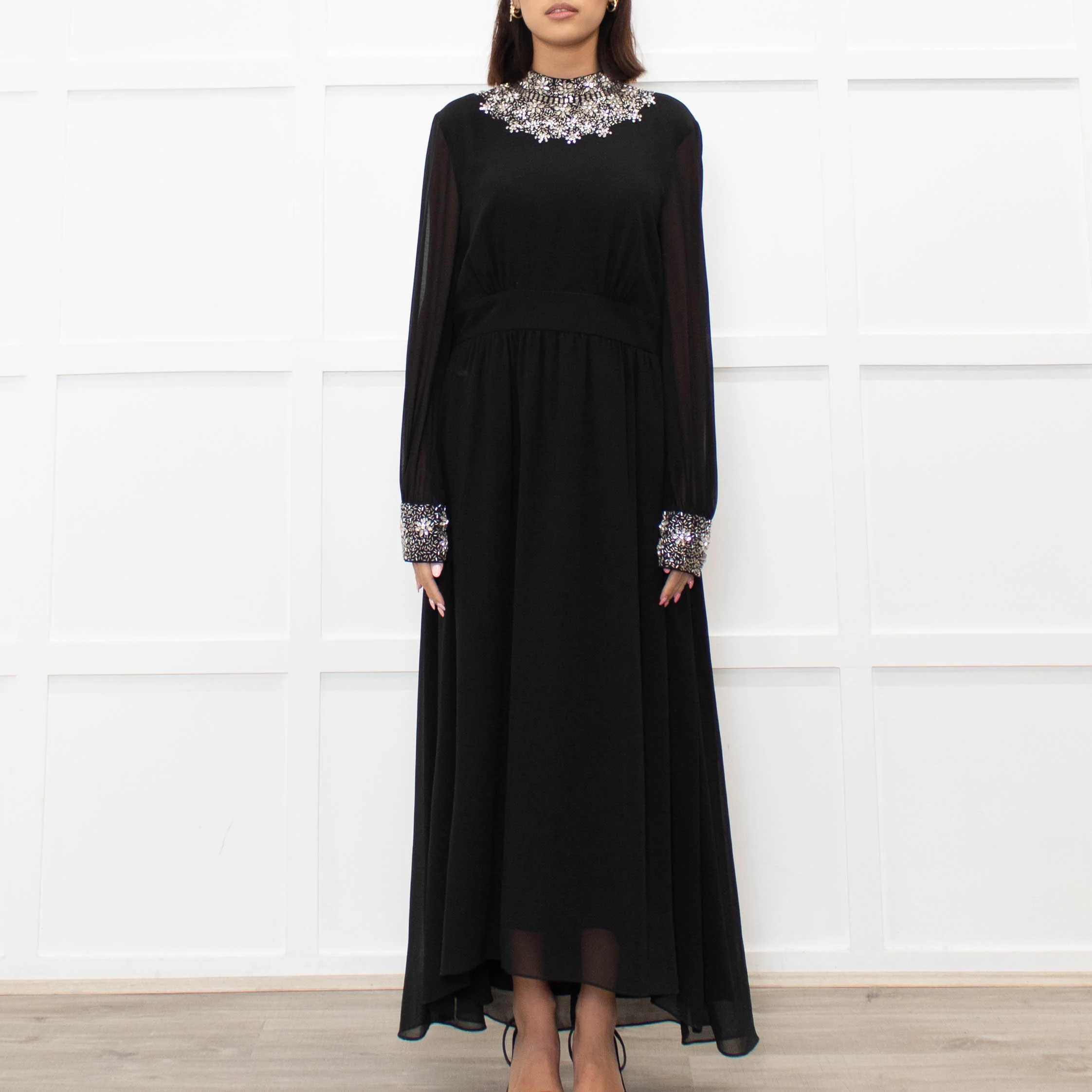 Sandro Black Jewelled Collar and Cuff Long Dress - Image 2
