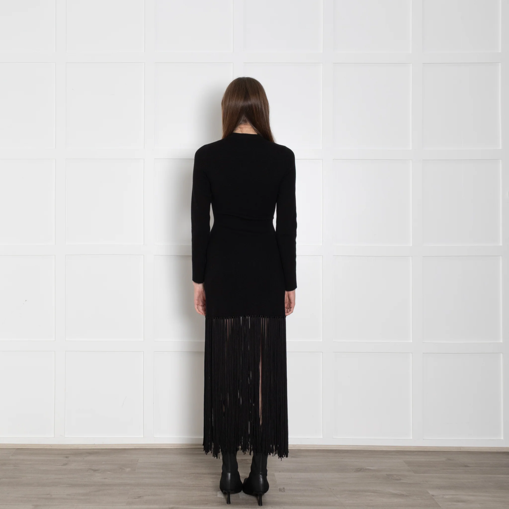 Sandro Black Knit Dress With Long Fringe Hem - Image 5
