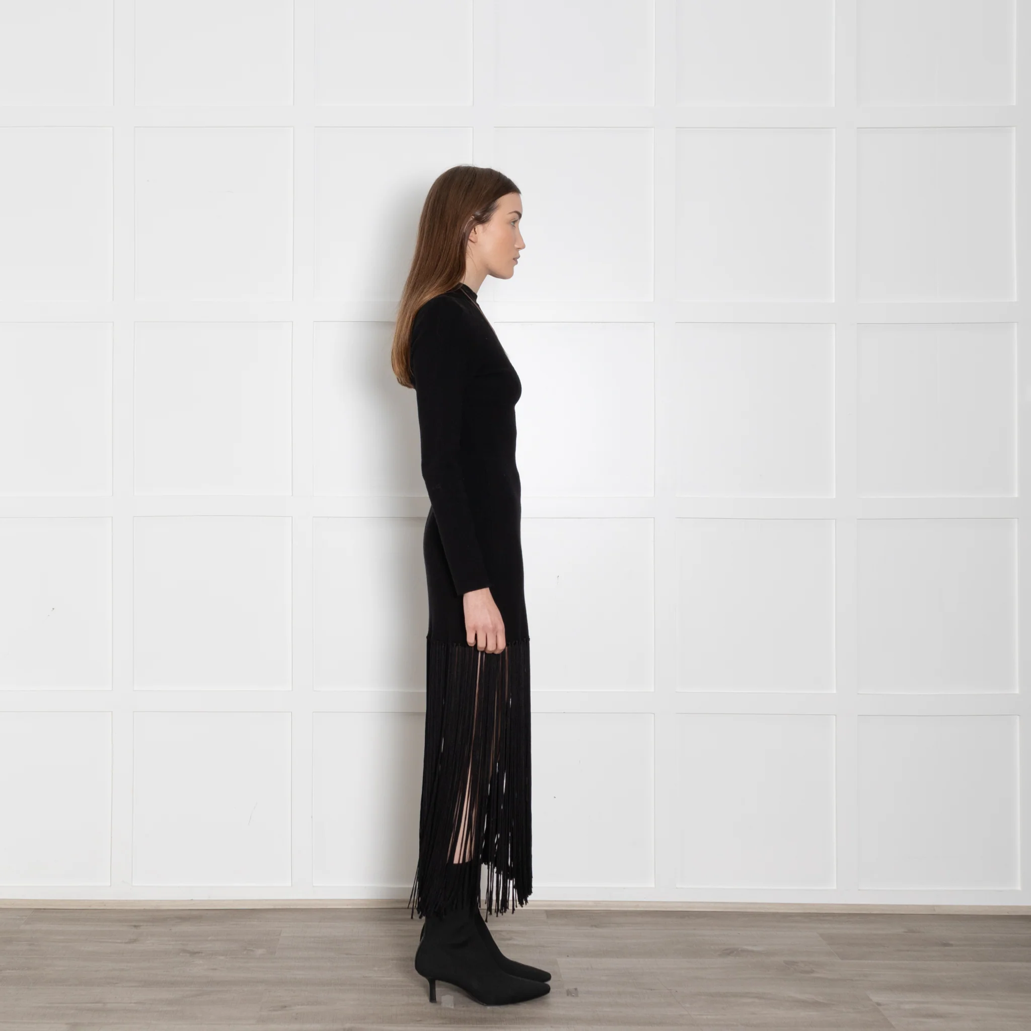 Sandro Black Knit Dress With Long Fringe Hem - Image 6