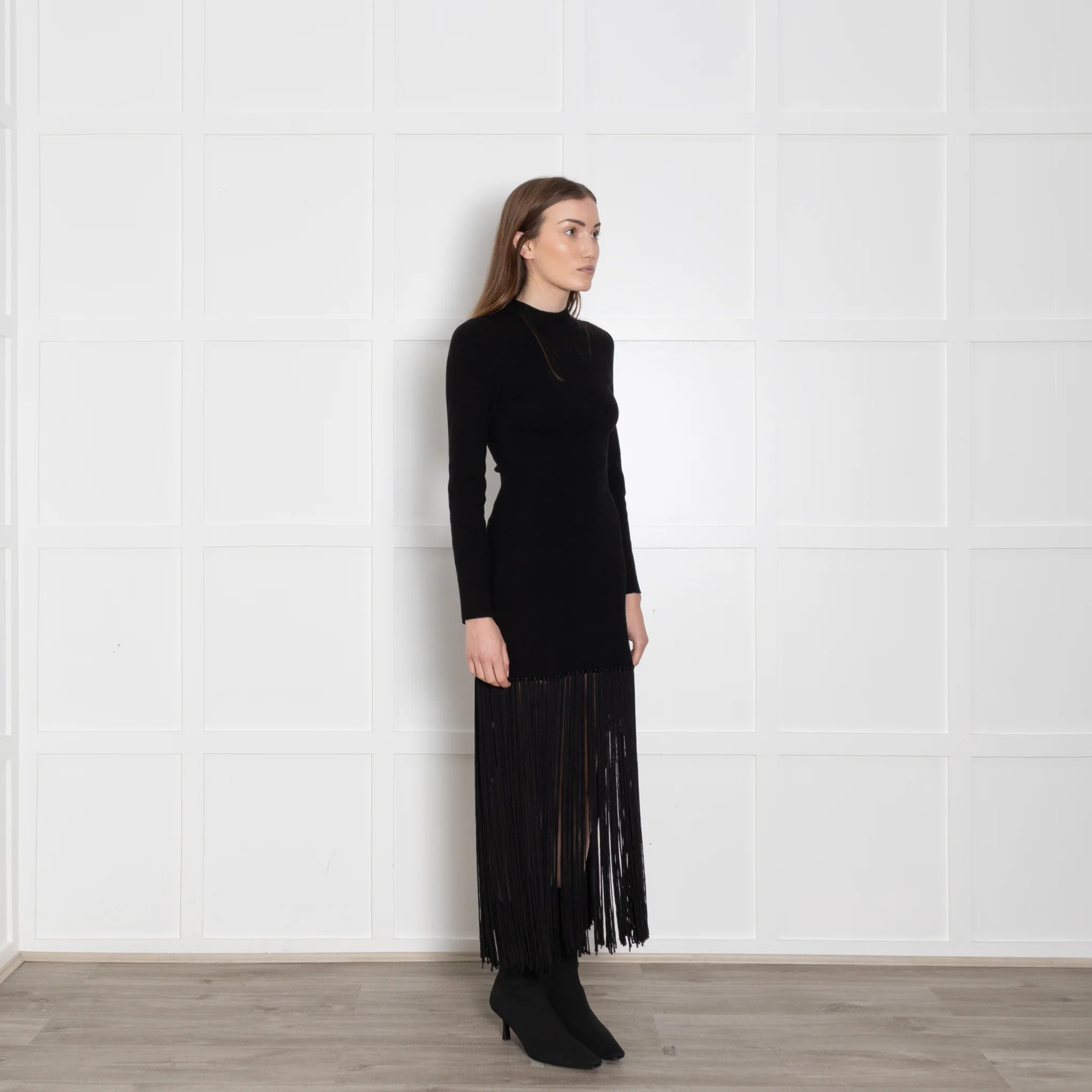 Sandro Black Knit Dress With Long Fringe Hem - Image 7