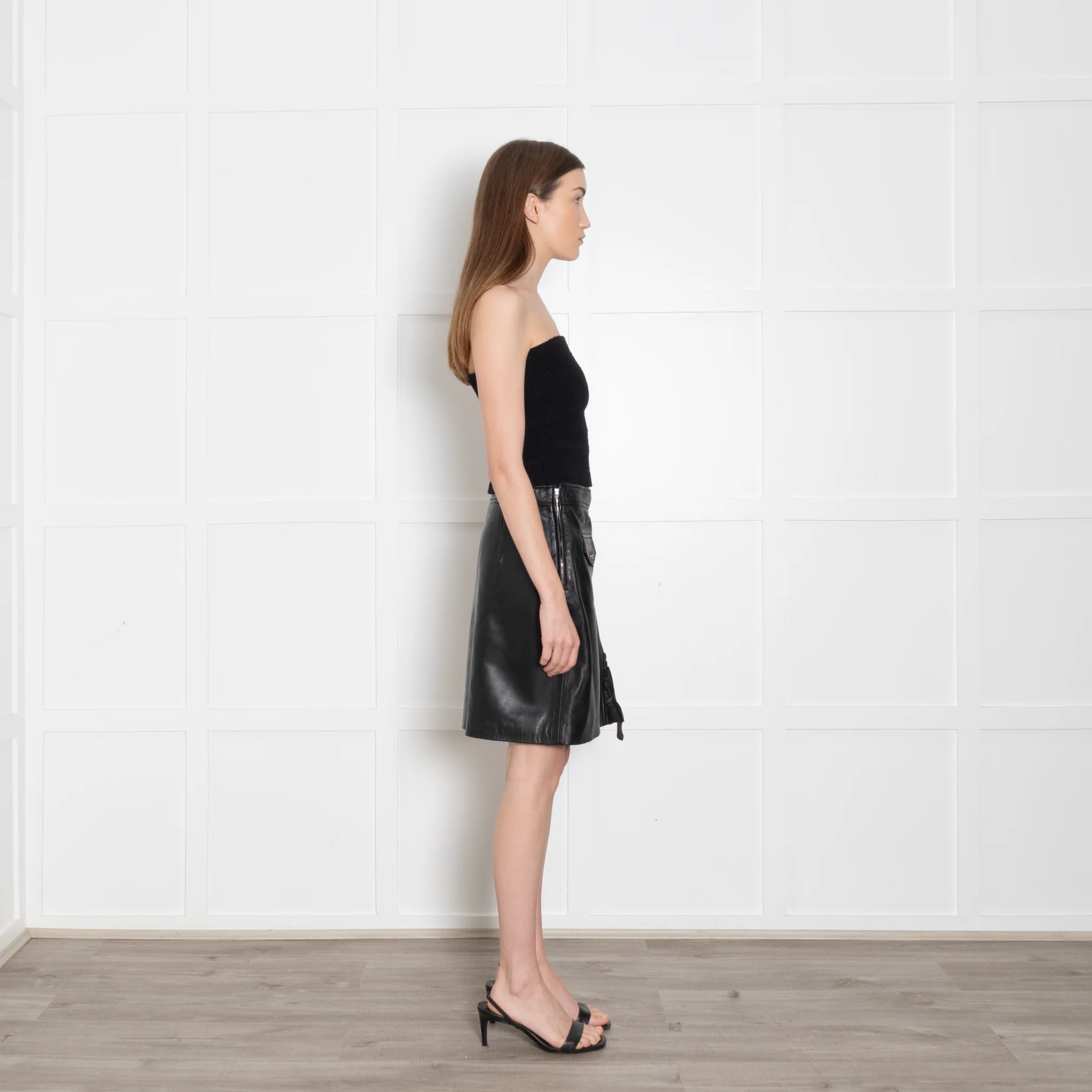 Sandro Black Leather Ruffled Mini Skirt - Image 6