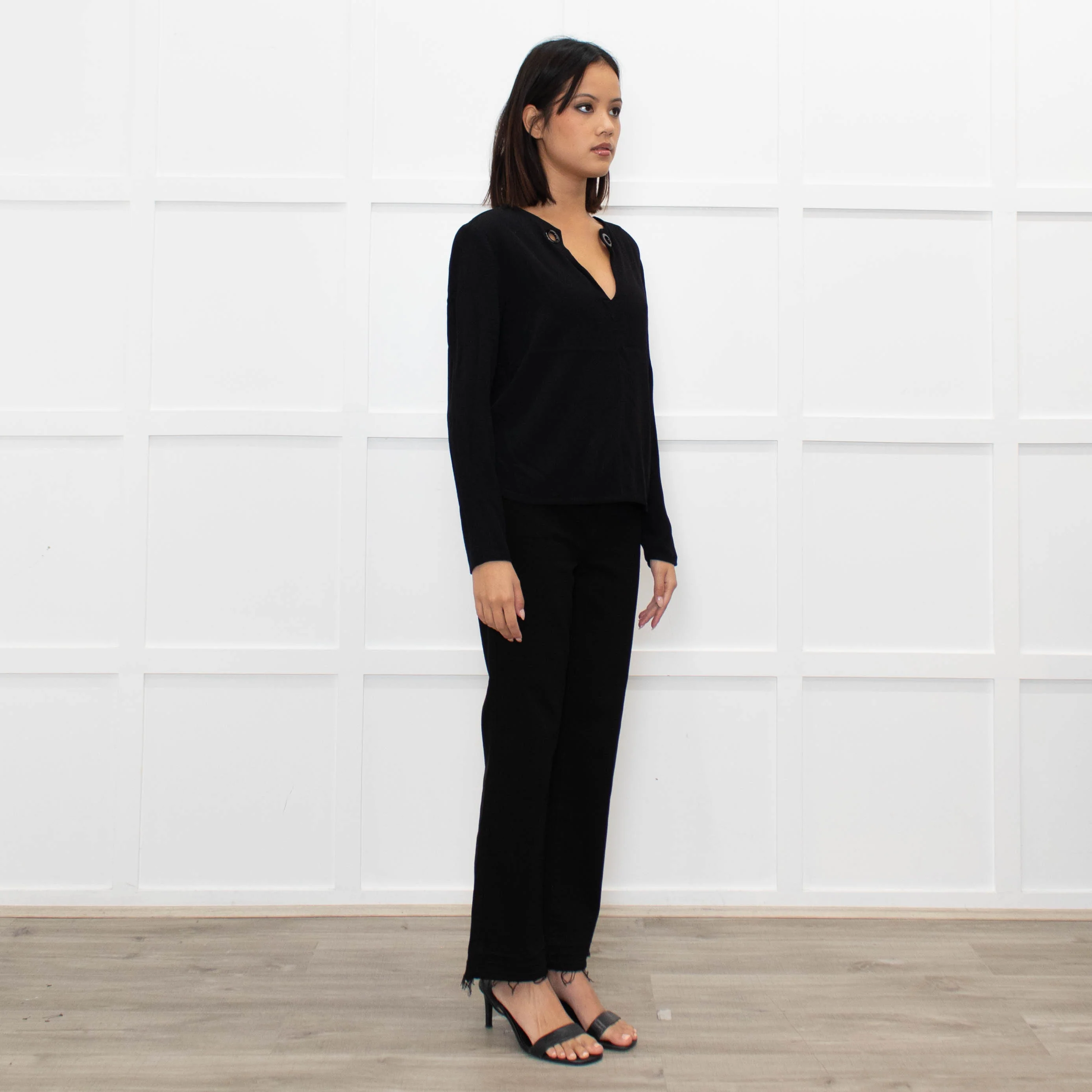 Sandro Black long sleeve V Neck Top - Image 3