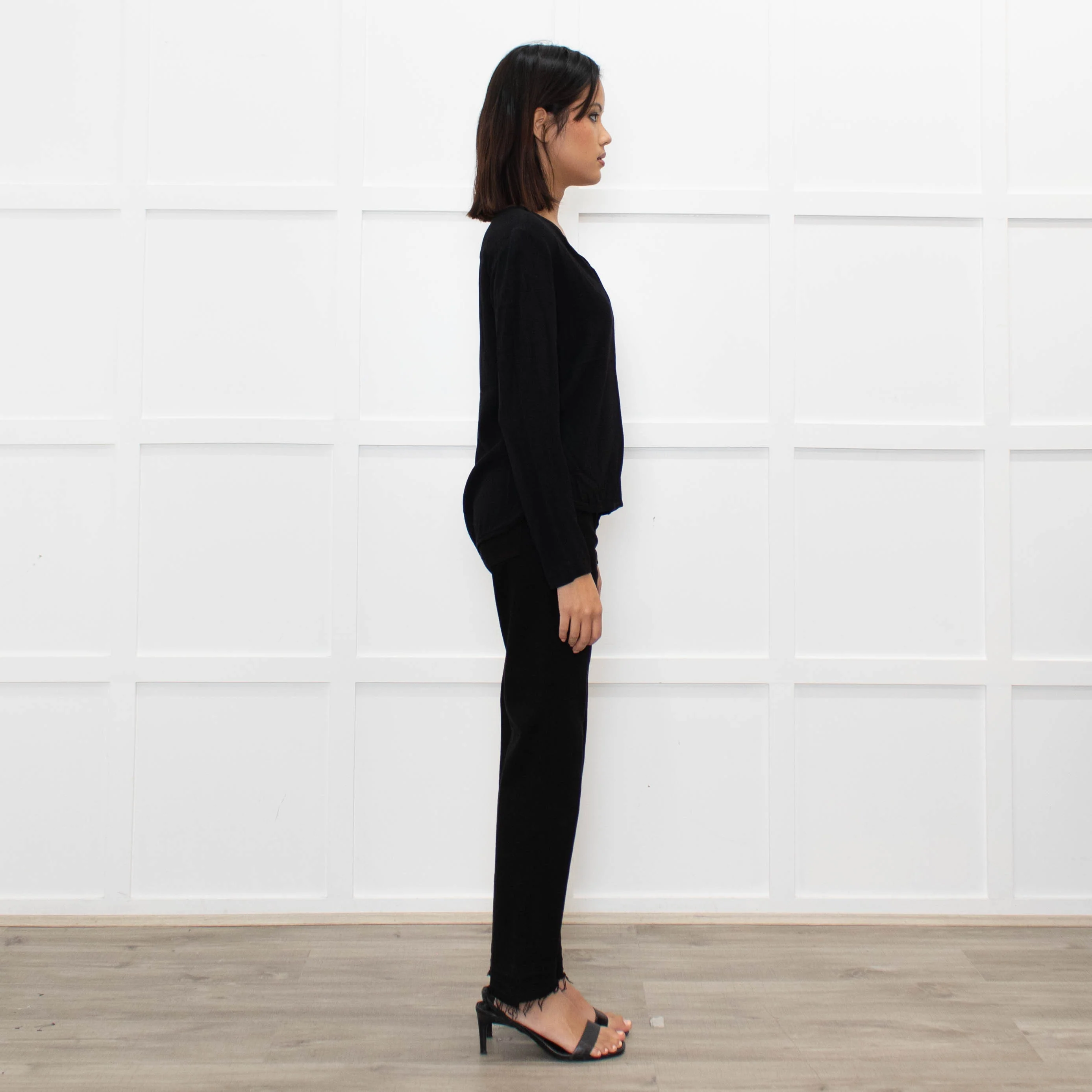 Sandro Black long sleeve V Neck Top - Image 4