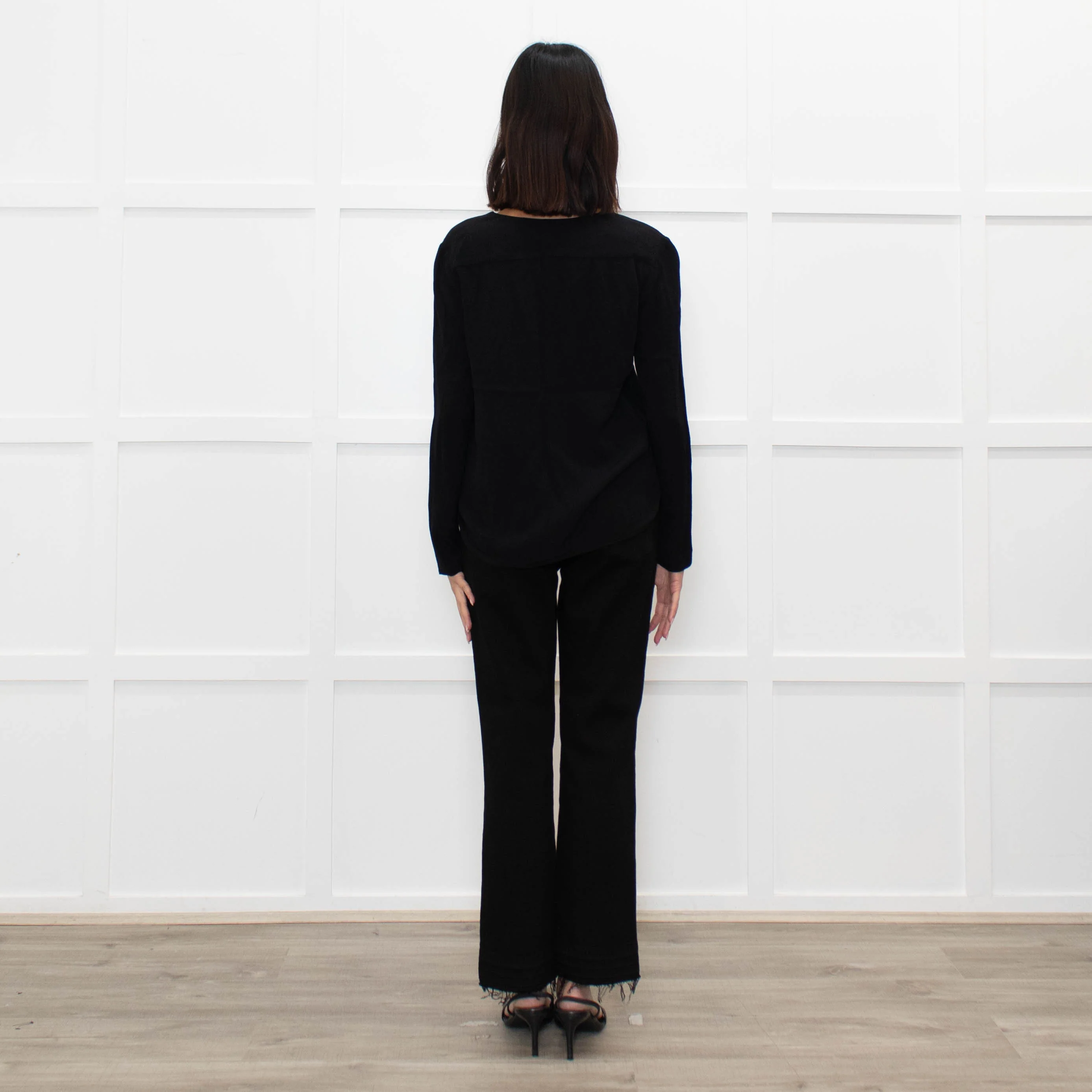 Sandro Black long sleeve V Neck Top - Image 5