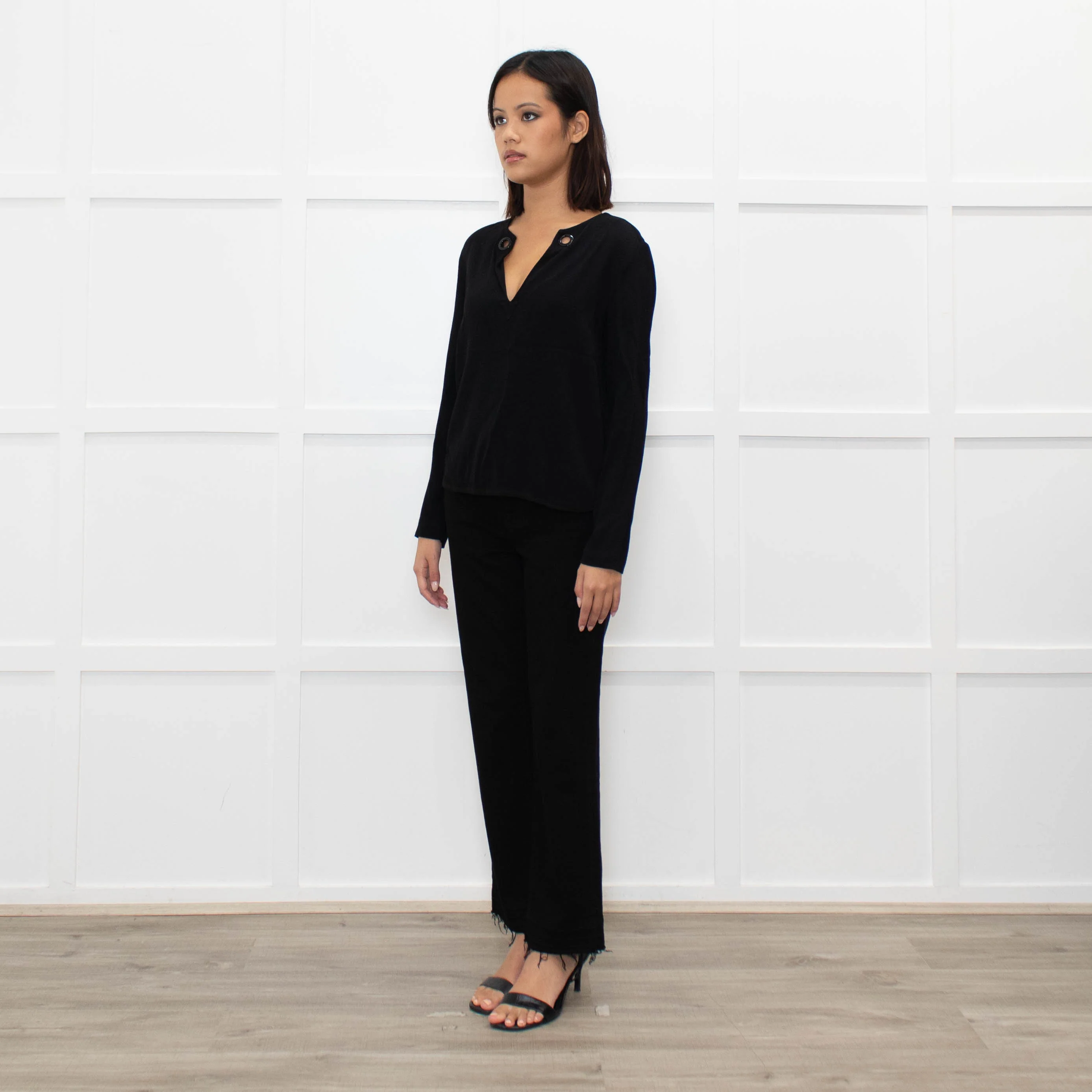 Sandro Black long sleeve V Neck Top - Image 7