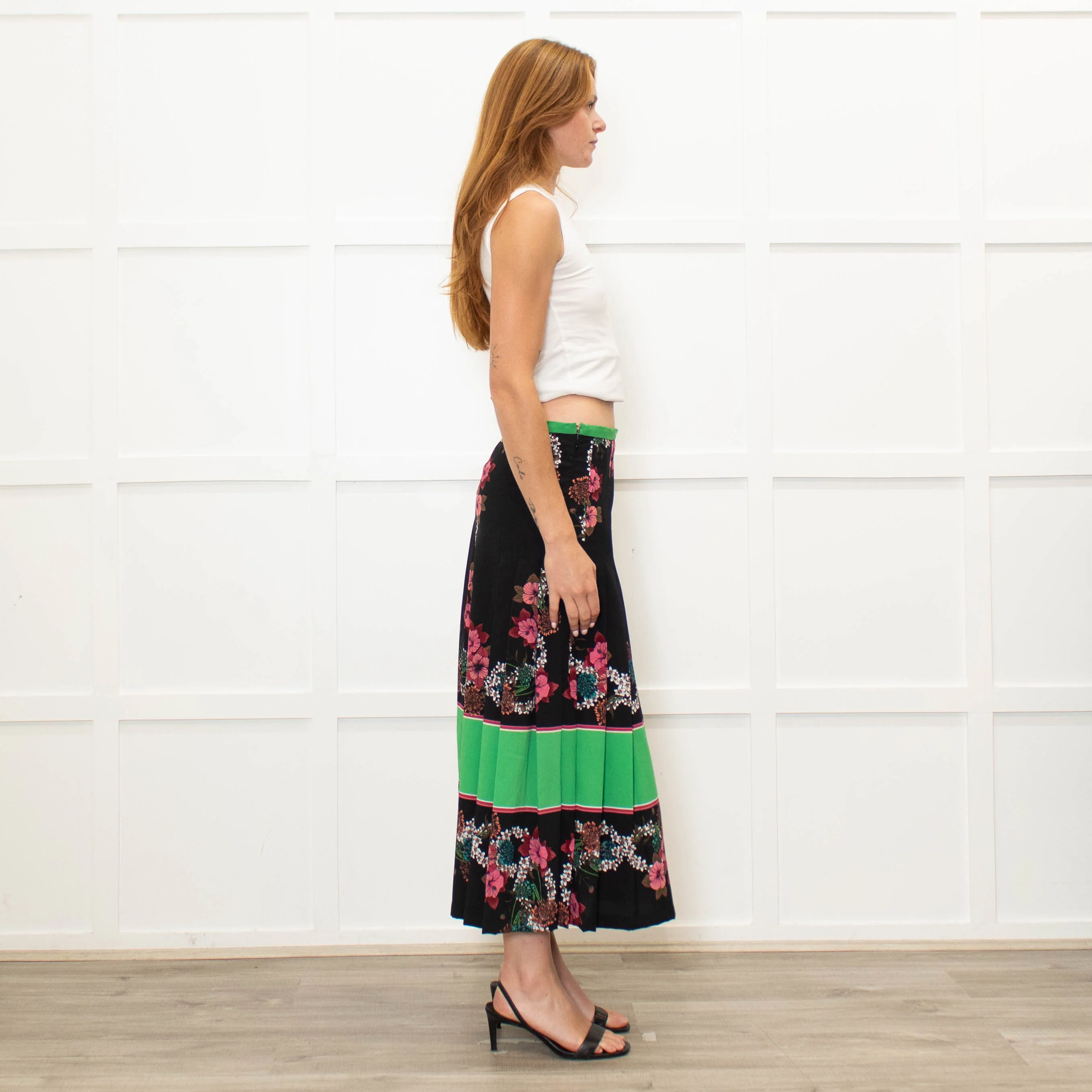 Sandro Black Pleated Floral Midi Skirt - Image 6