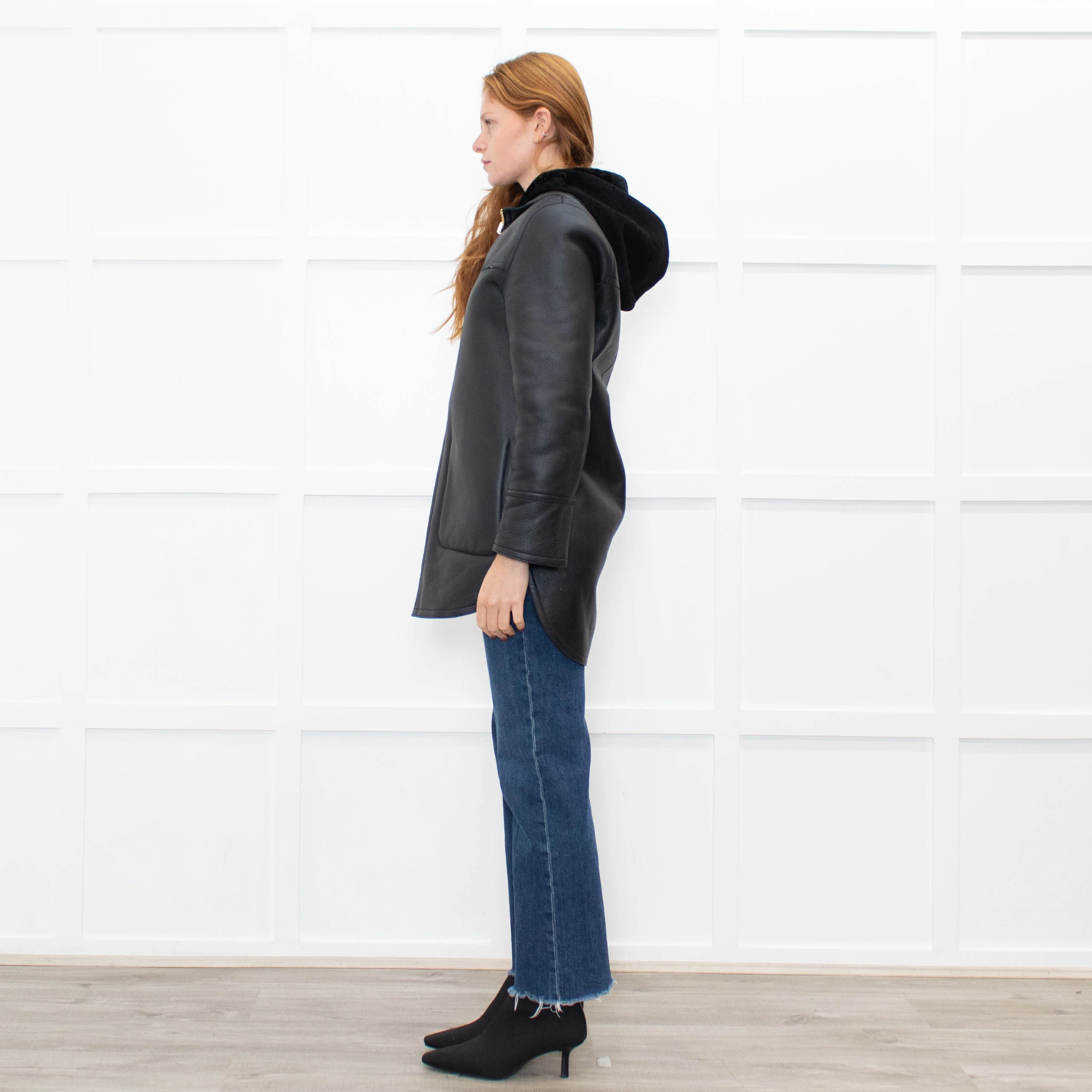 Sandro Black Reversible Shearling Hooded Coat - Image 10