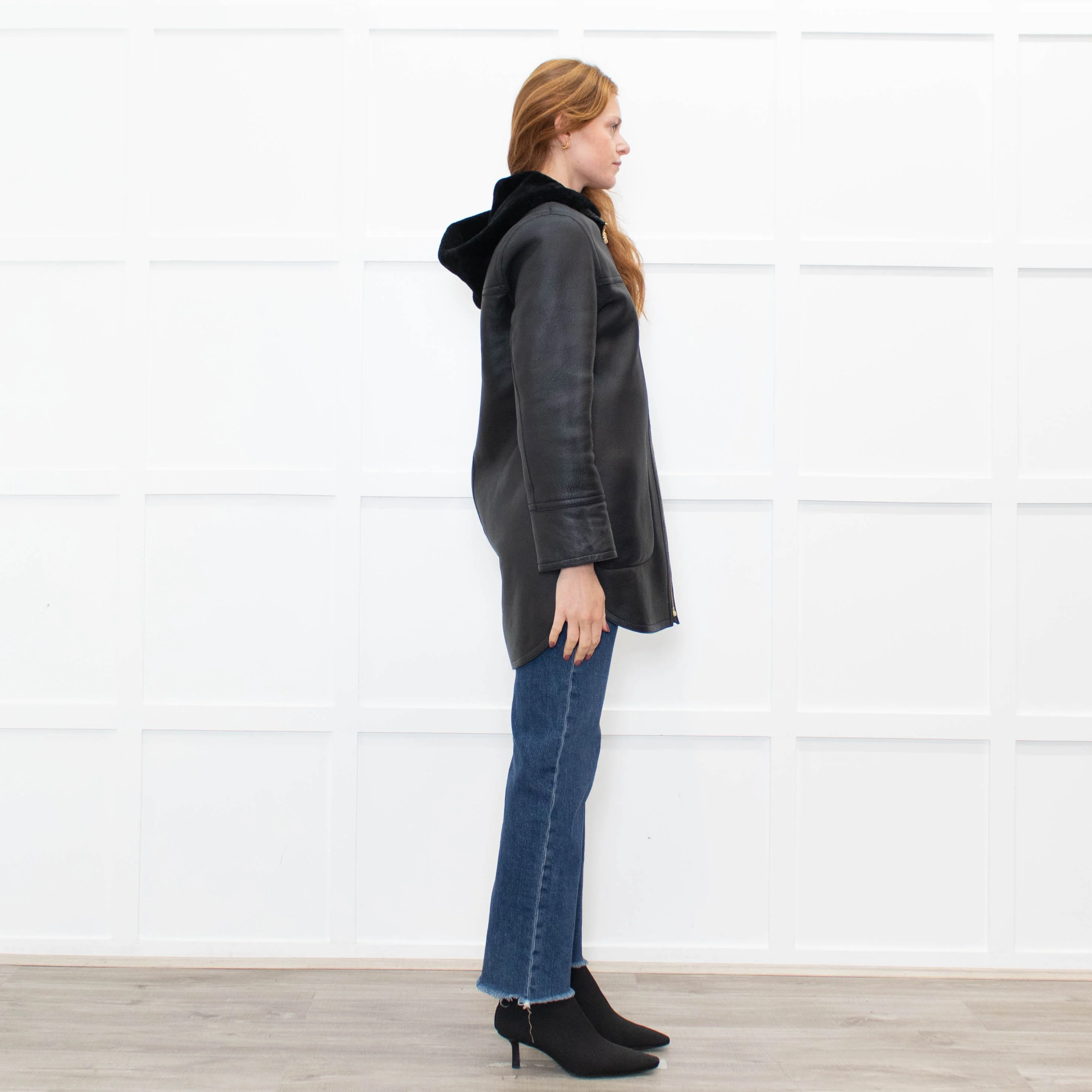 Sandro Black Reversible Shearling Hooded Coat - Image 11