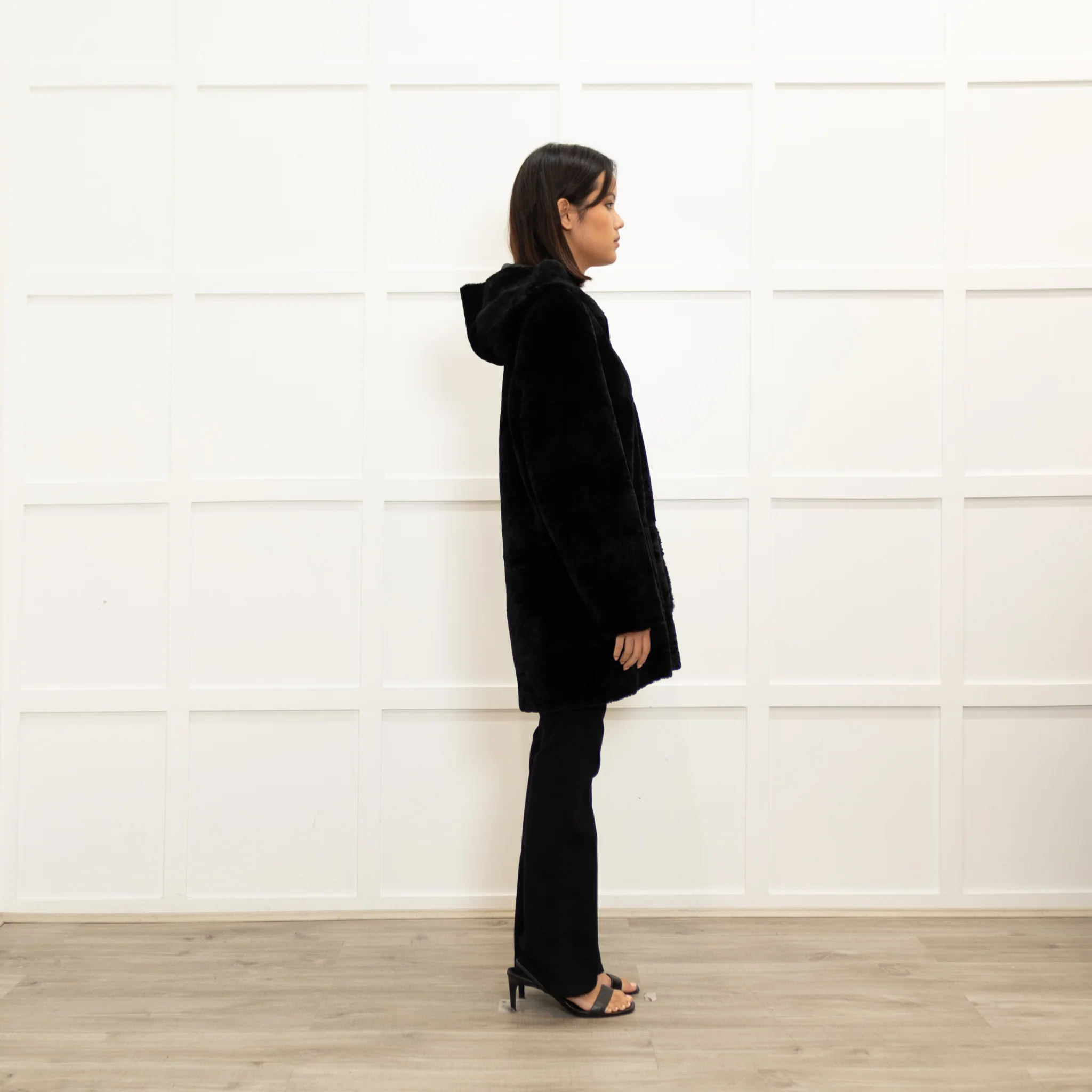 Sandro Black Reversible Soft Shearling Hooded Coat - Image 5