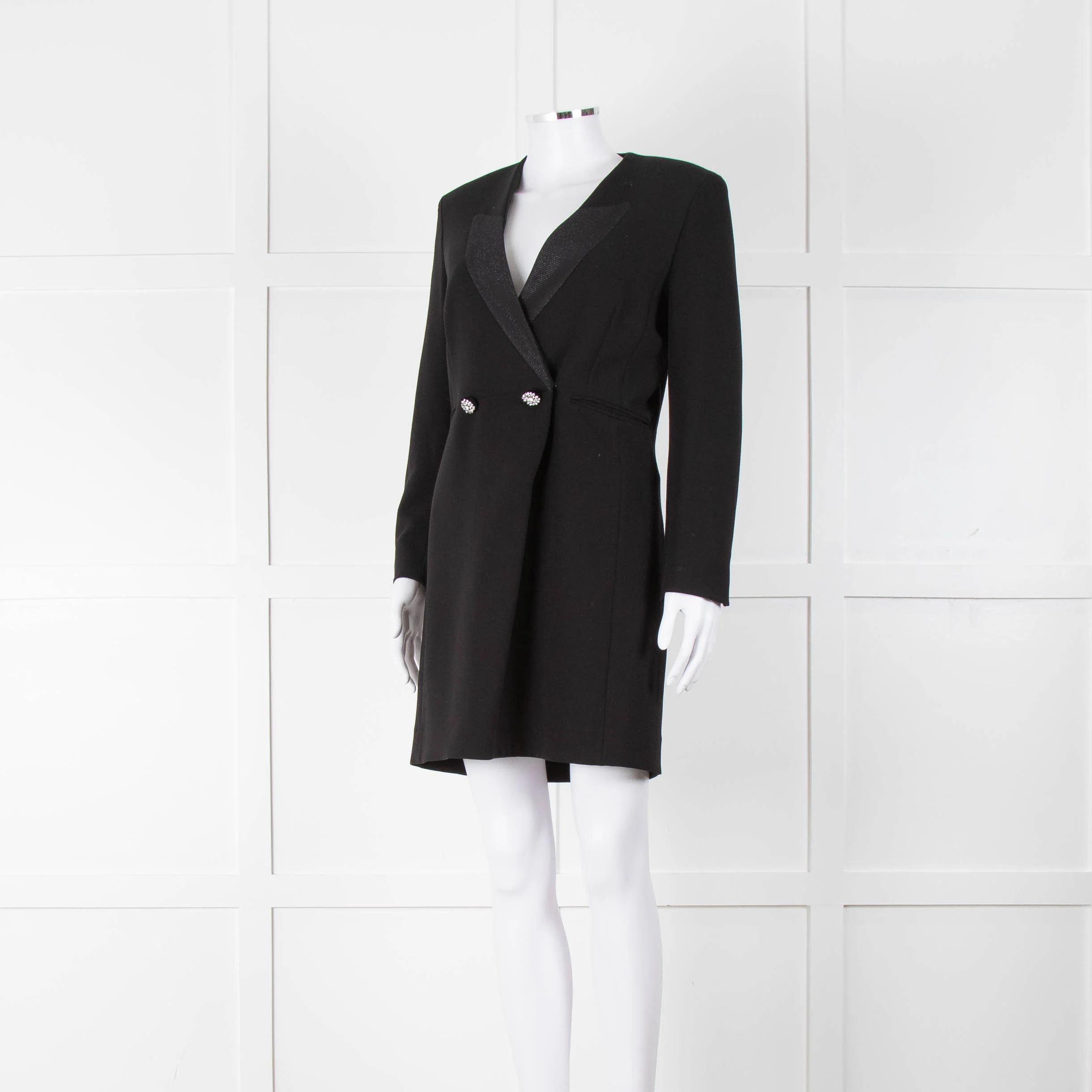 Sandro Black Short Coat Dress Diamante Buttons - Image 8