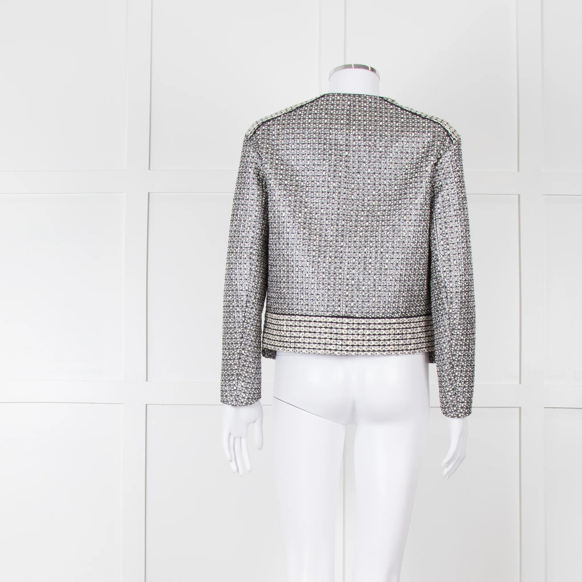 Sandro Black Silver Tweedy Front Pocket Zipped Jacket - Image 6