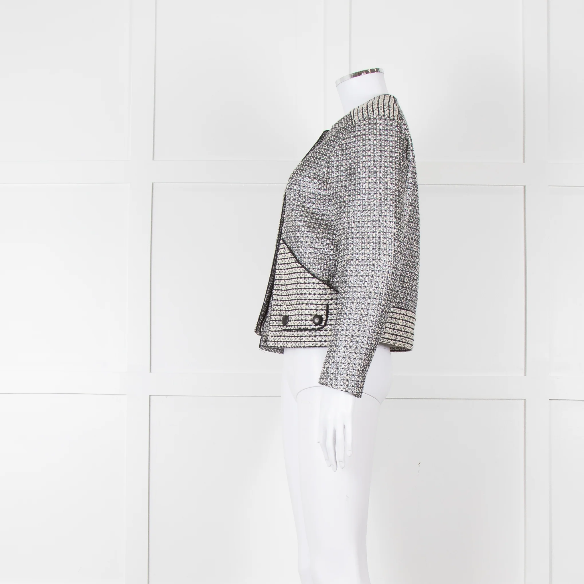 Sandro Black Silver Tweedy Front Pocket Zipped Jacket - Image 8