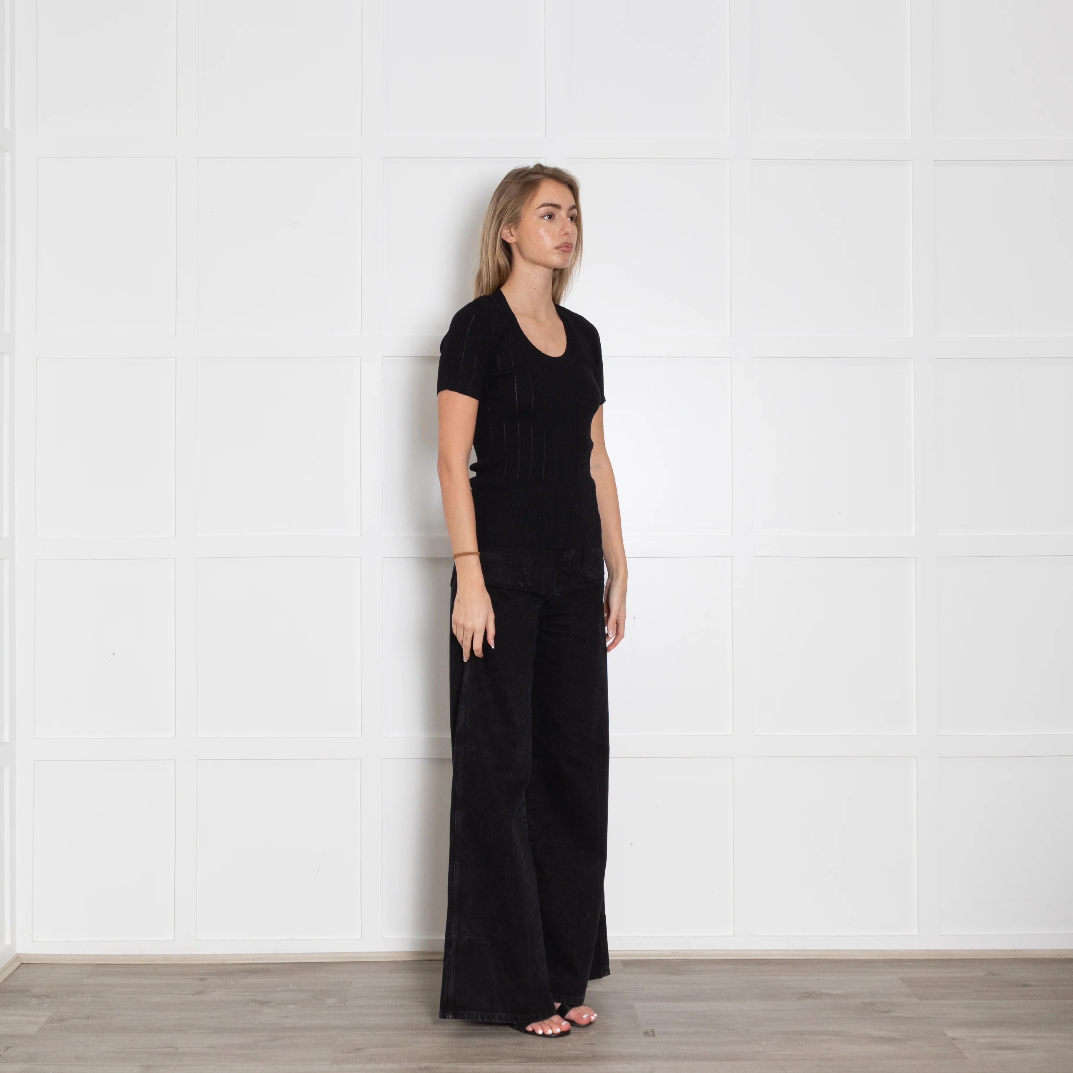 Sandro Black Stretched Ribbed Short Sleeve Top - Image 7