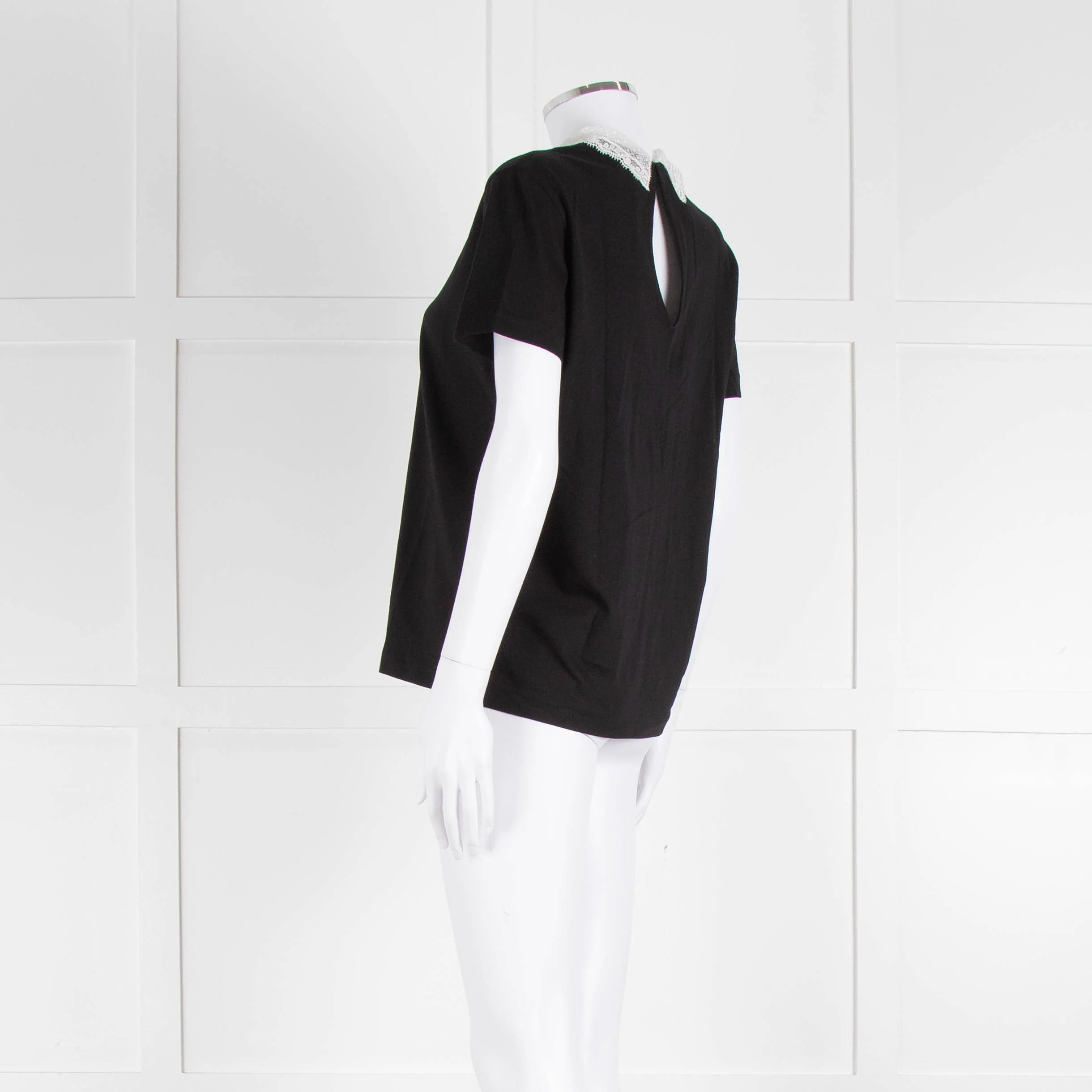 Sandro Black T-Shirt with Cream Lace Collar - Image 6