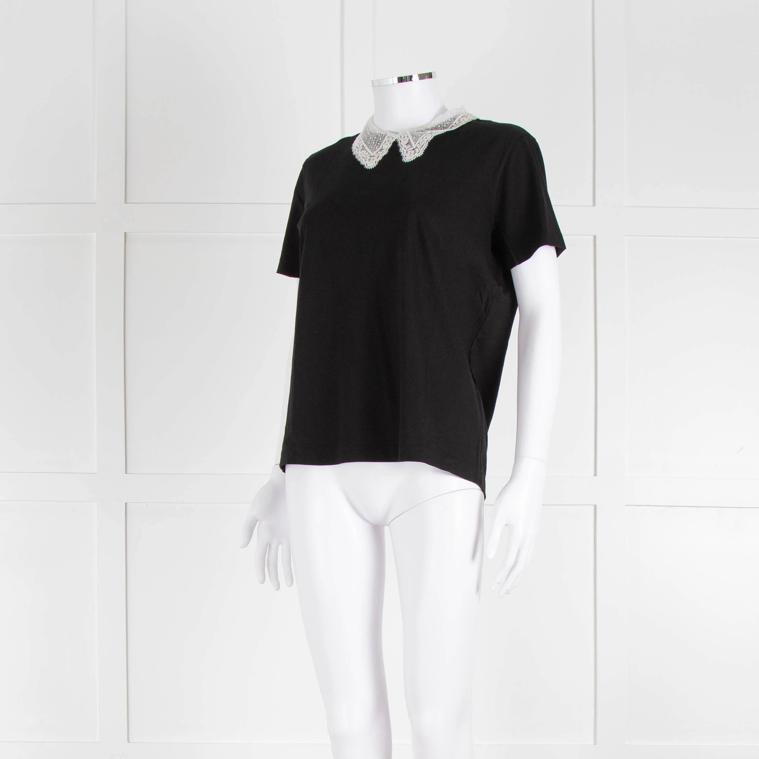 Sandro Black T-Shirt with Cream Lace Collar - Image 8