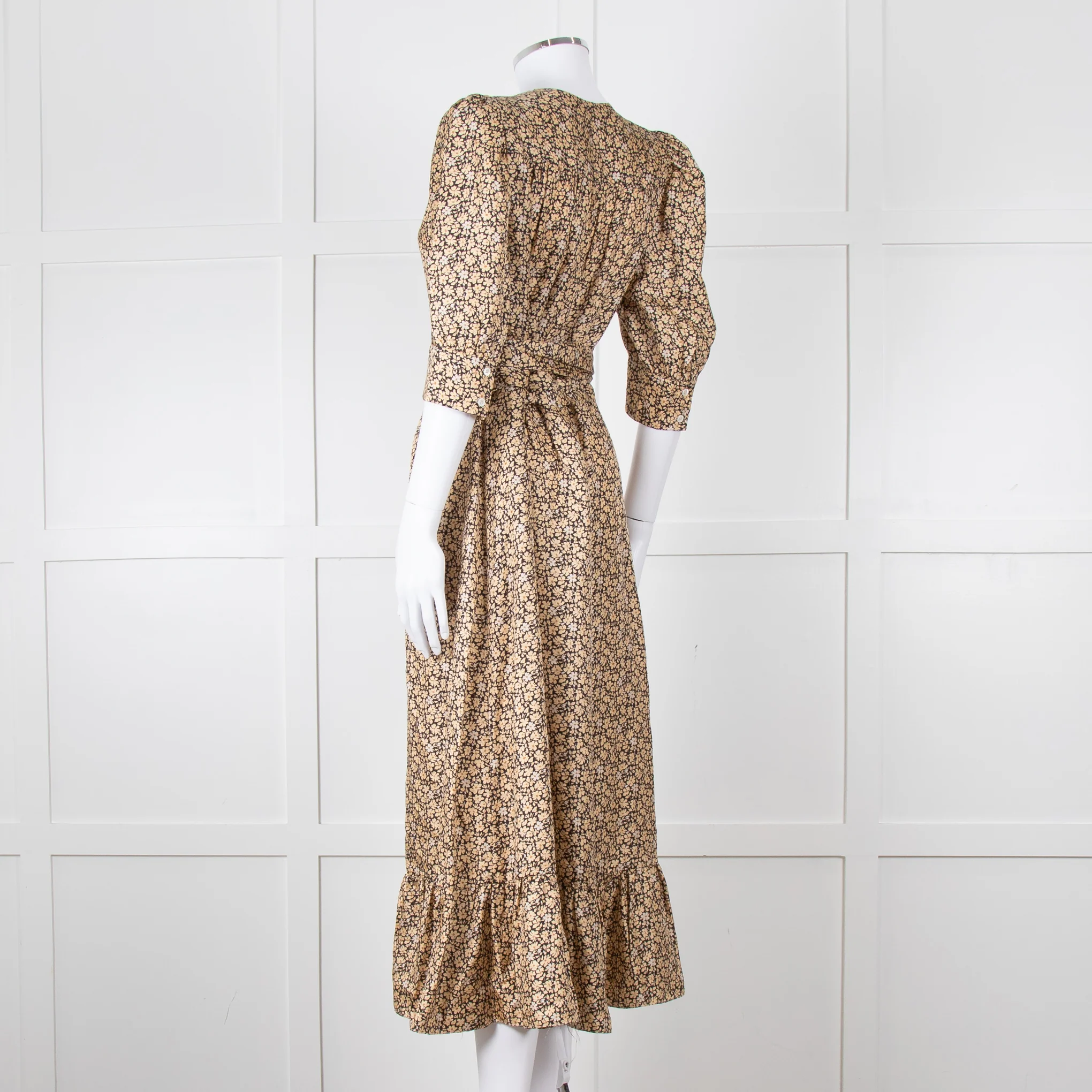 Sandro Black Tan Floral Puff Sleeve Midi Dress - Image 6