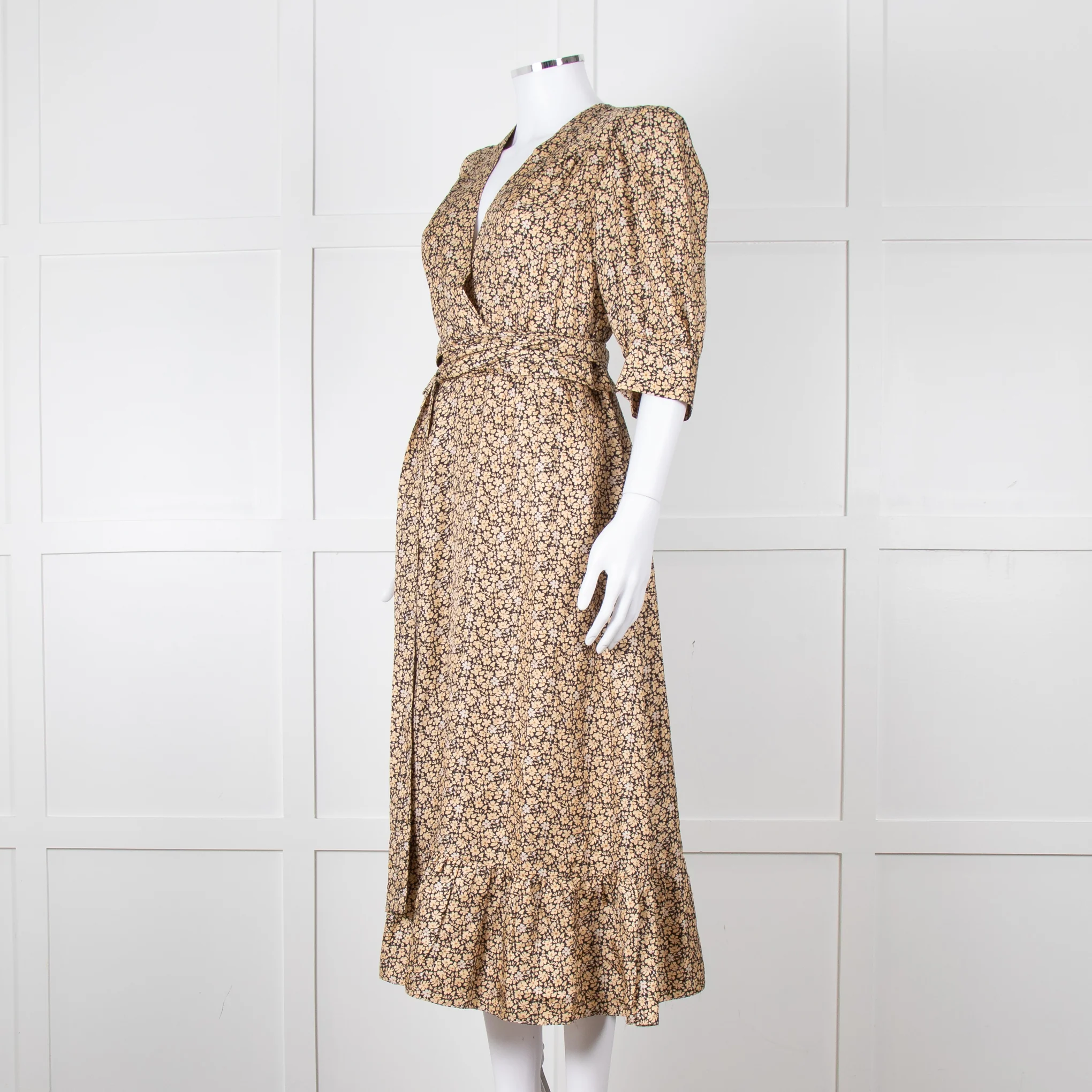 Sandro Black Tan Floral Puff Sleeve Midi Dress - Image 8