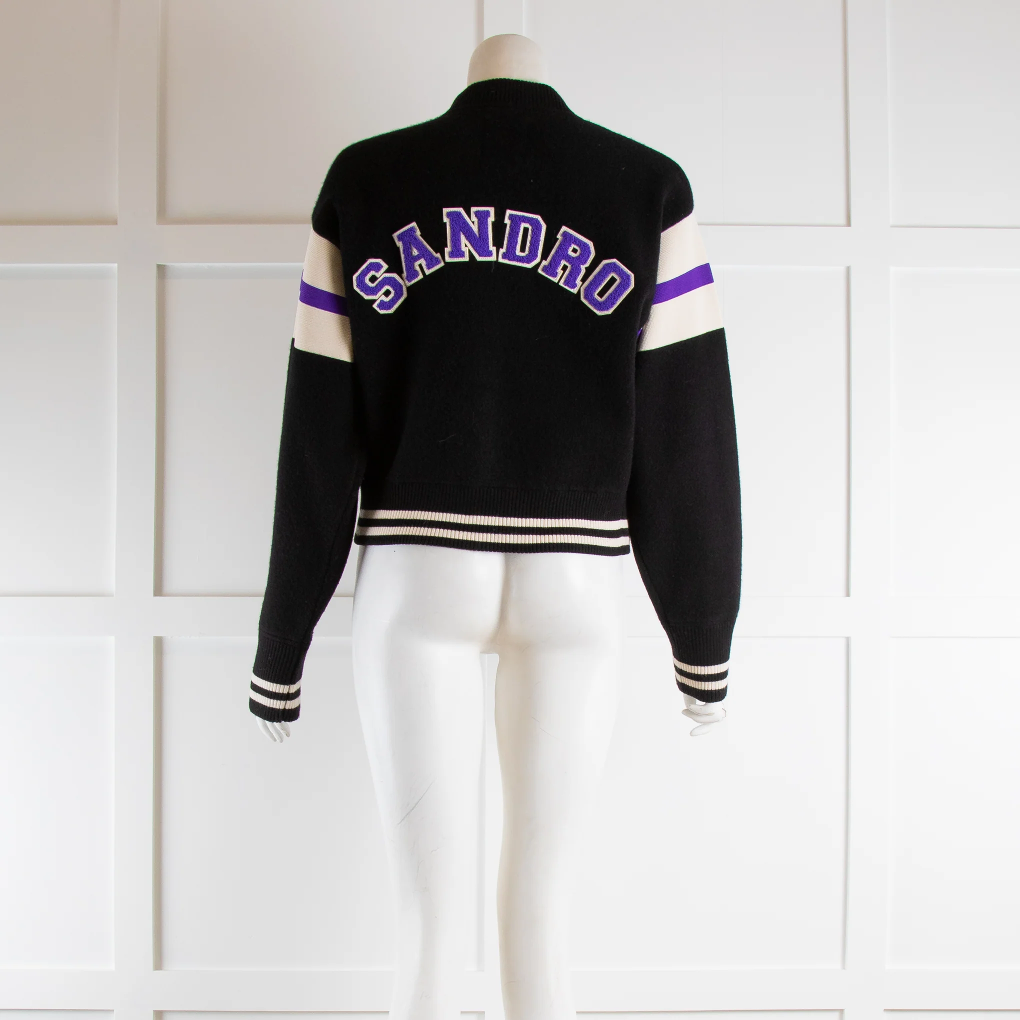 Sandro Black Varsity Fine Knit Bomber Jacket - Image 3
