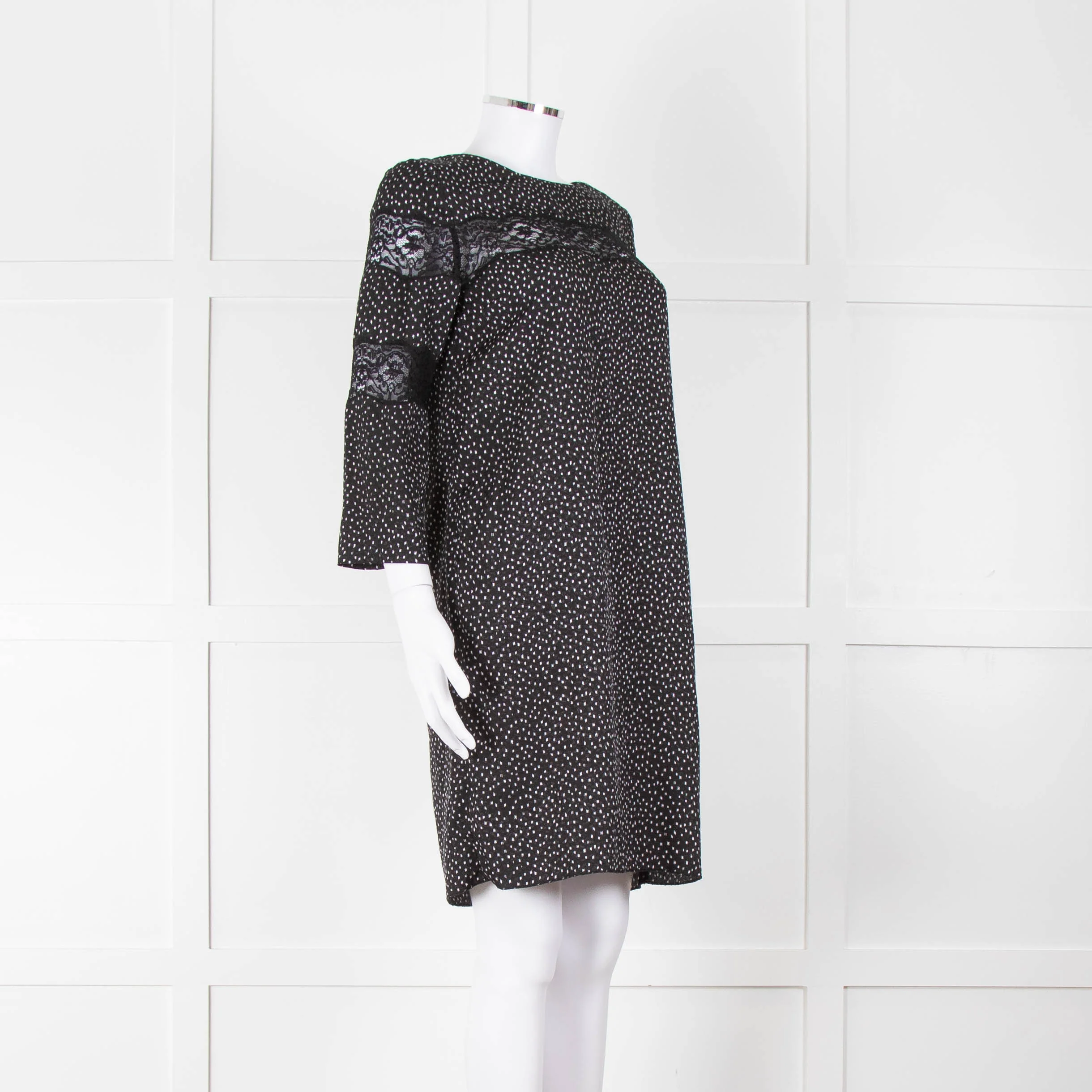 Sandro Black White Print Lace Detail Mini Dress - Image 2
