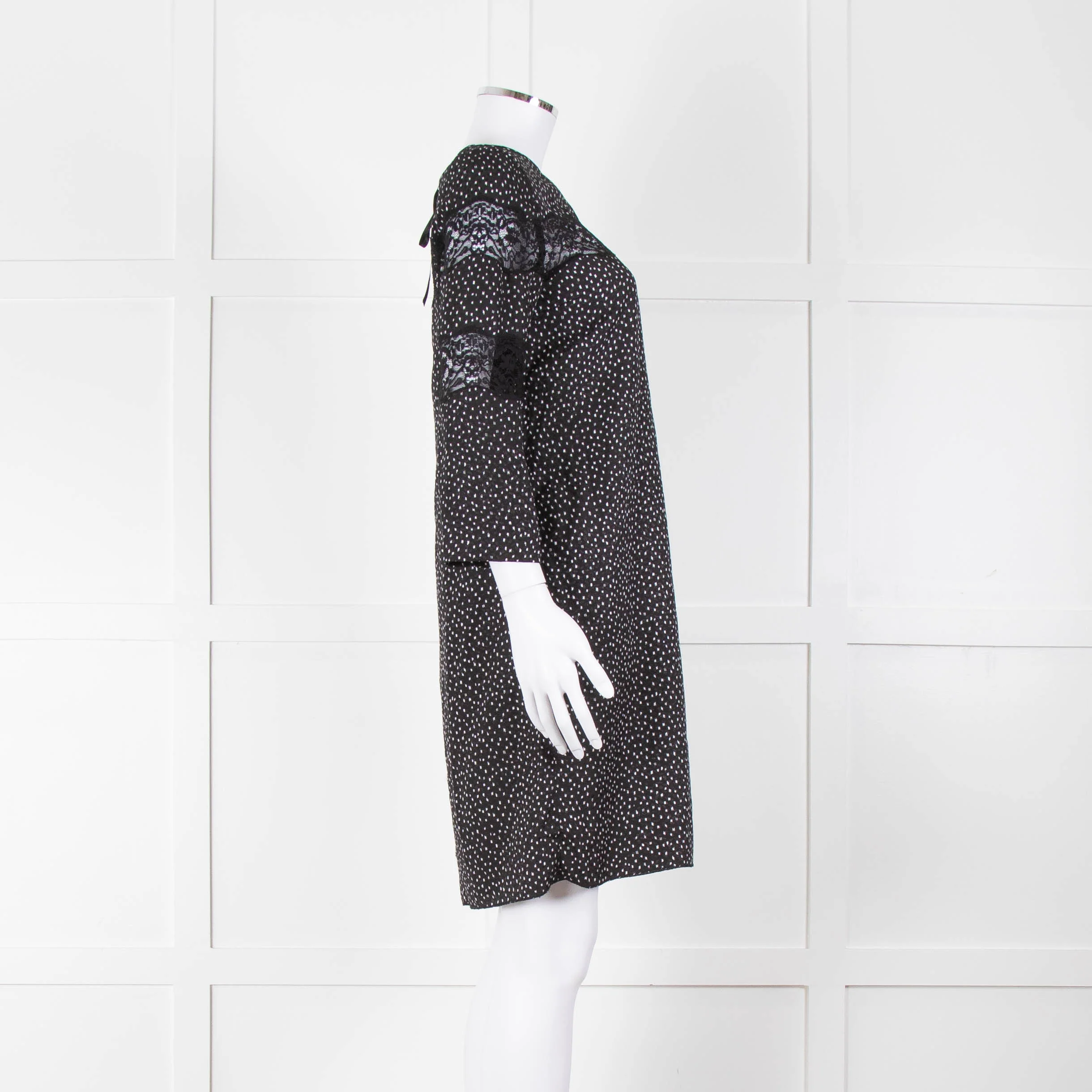 Sandro Black White Print Lace Detail Mini Dress - Image 3