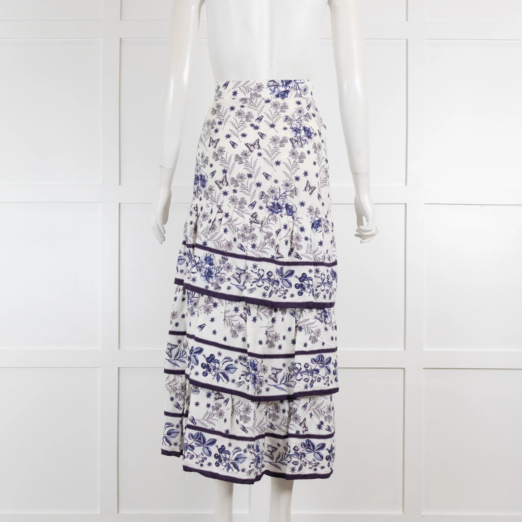 Sandro Purple and White Floral Tiered Skirt - Image 3