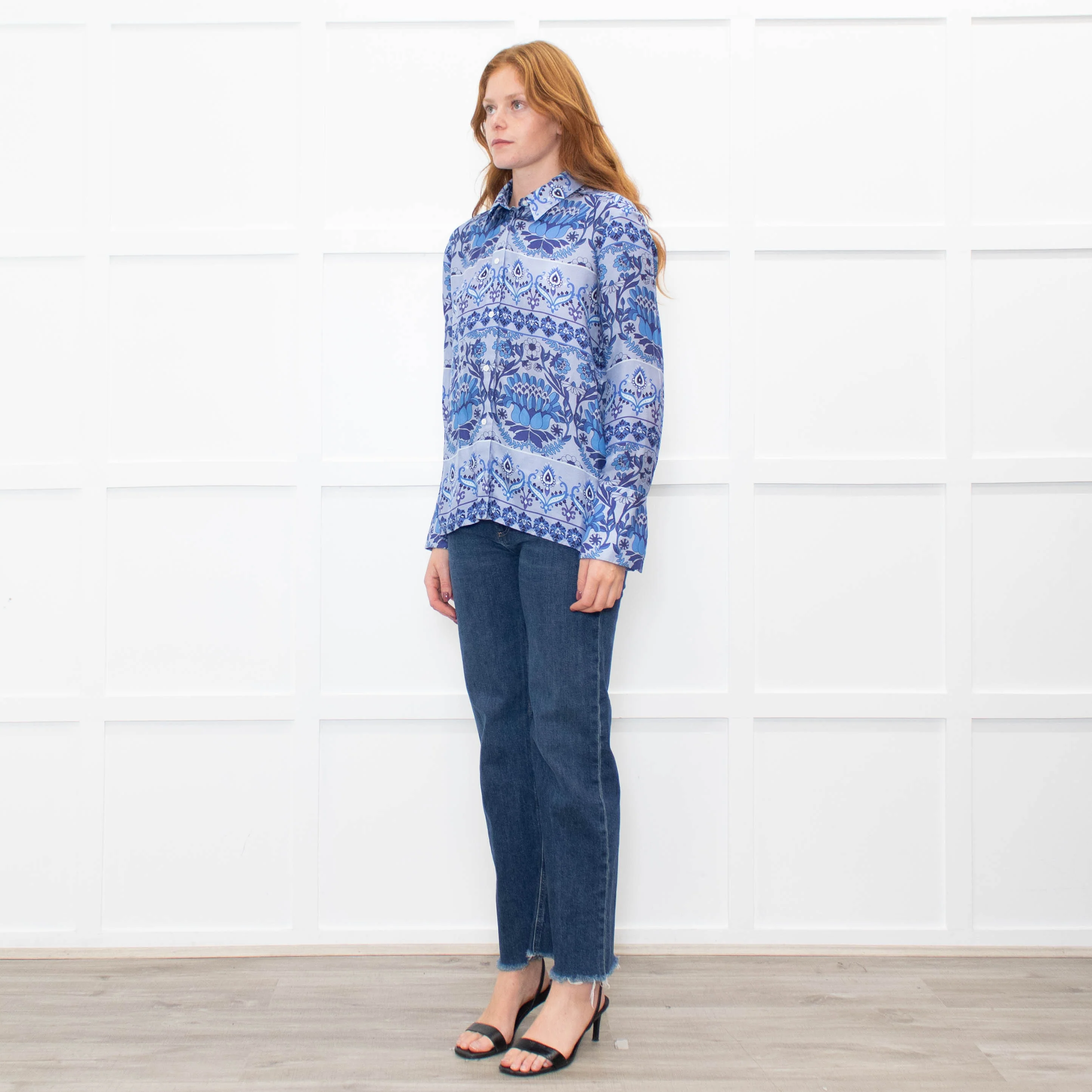Sandro Blue Floral Long Sleeve Shirt - Image 3