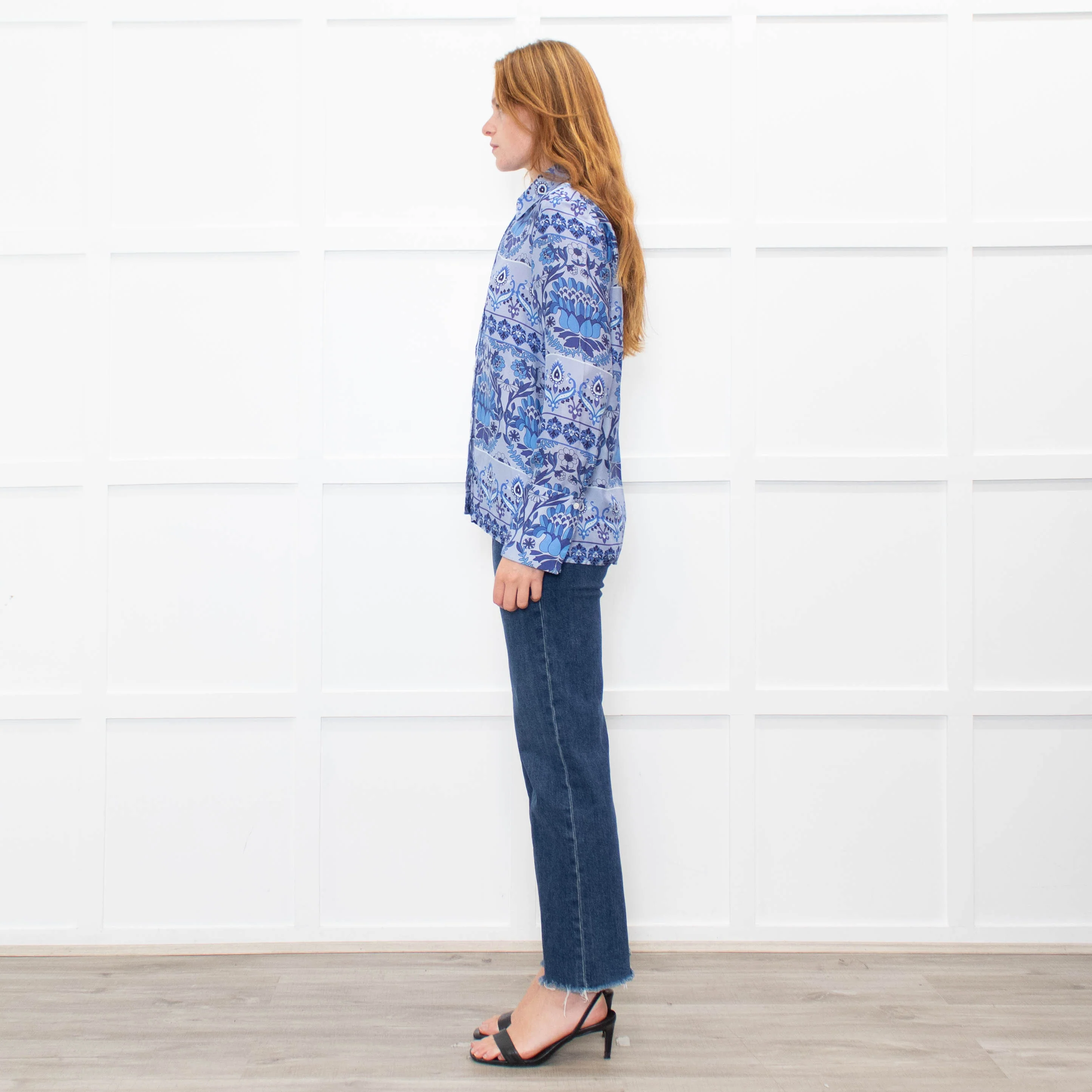 Sandro Blue Floral Long Sleeve Shirt - Image 4