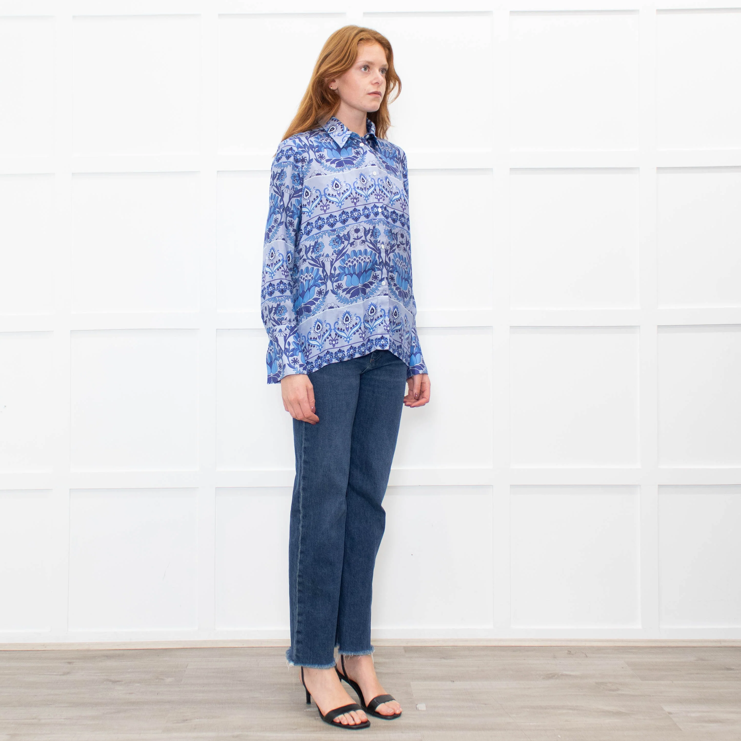 Sandro Blue Floral Long Sleeve Shirt - Image 7