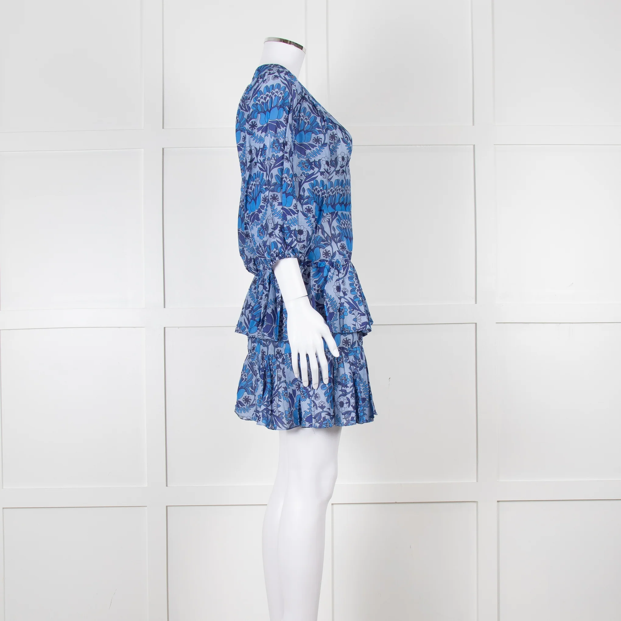 Sandro Blue Floral Mini Dress with Tiered Skirt - Image 3